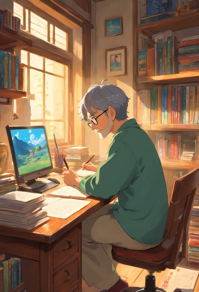 there is a man sitting at a desk with a book, a picture by Jang Seung-eop, instagram, realism, studying in a brightly lit room, studyng in bedroom, trying to study, studying, student, jinyiwei, art student, the photo shows a large, studious, yihao ren, li zixin, high res photo