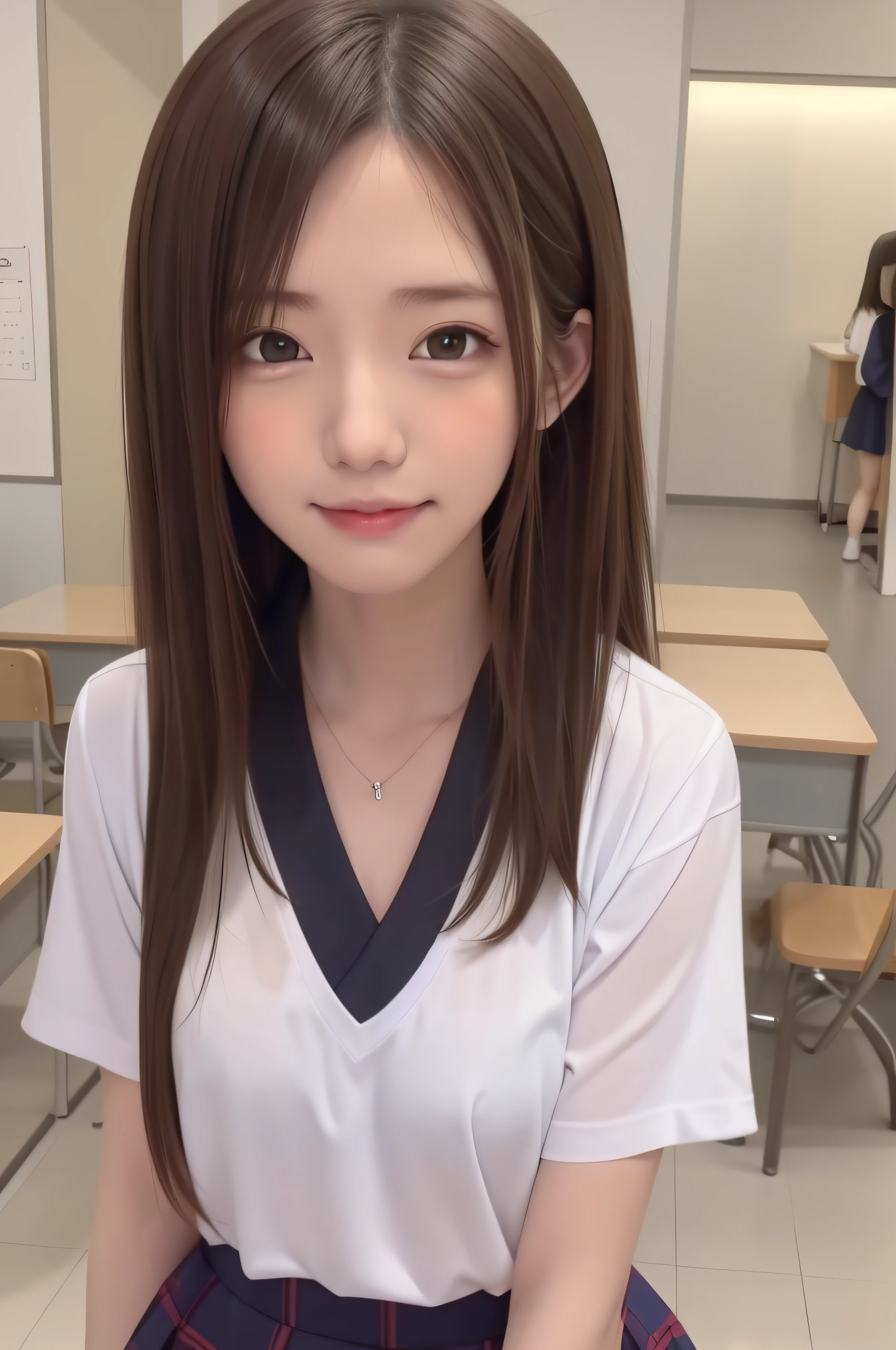 table top, highest quality, 8k, 15 year old naked girl, small breasts、((Big eyes))、(((smile))),学校のclassroom,(((view audience))),RAW photo, (((nude))), award winning portrait,(((Nipples exposed through exposed uniform))), smile, alone, daytime, idol face, delicate girl, Upper body, Digital single-lens reflex camera, looking at the viewer, Frank, Sophisticated, thin arms, soft ray、professional lighting, chromatic aberration, (Eye and face details:1.0), ((realistic))、1 girl, ((girls school uniform)), look at the audience, young face、非常に可愛いsmile, (( open your legs、please open your legs)),show your chest、classroom、(((when you take off your uniform, My chest is exposed)))、short hair,twin tails,perfect anatomy,accurate limbs,precise fingers