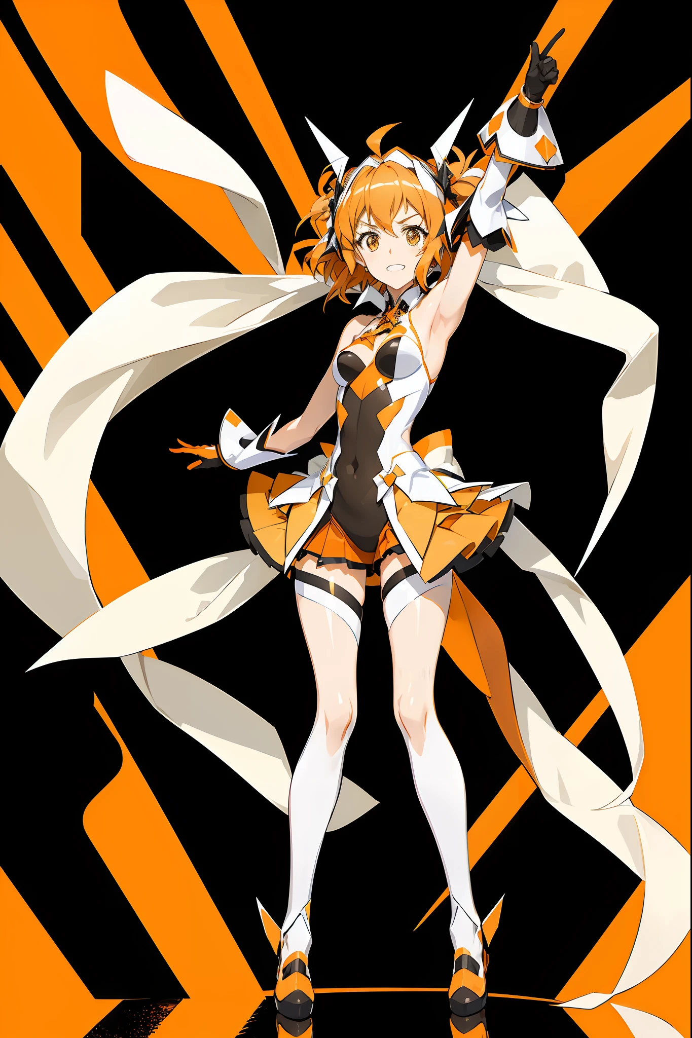 top-quality、fine portrayal、full body Esbian、Symphogear、sound、Orange sound、Orange hair、Orange Eyes、full body Esbian、white backgrounid