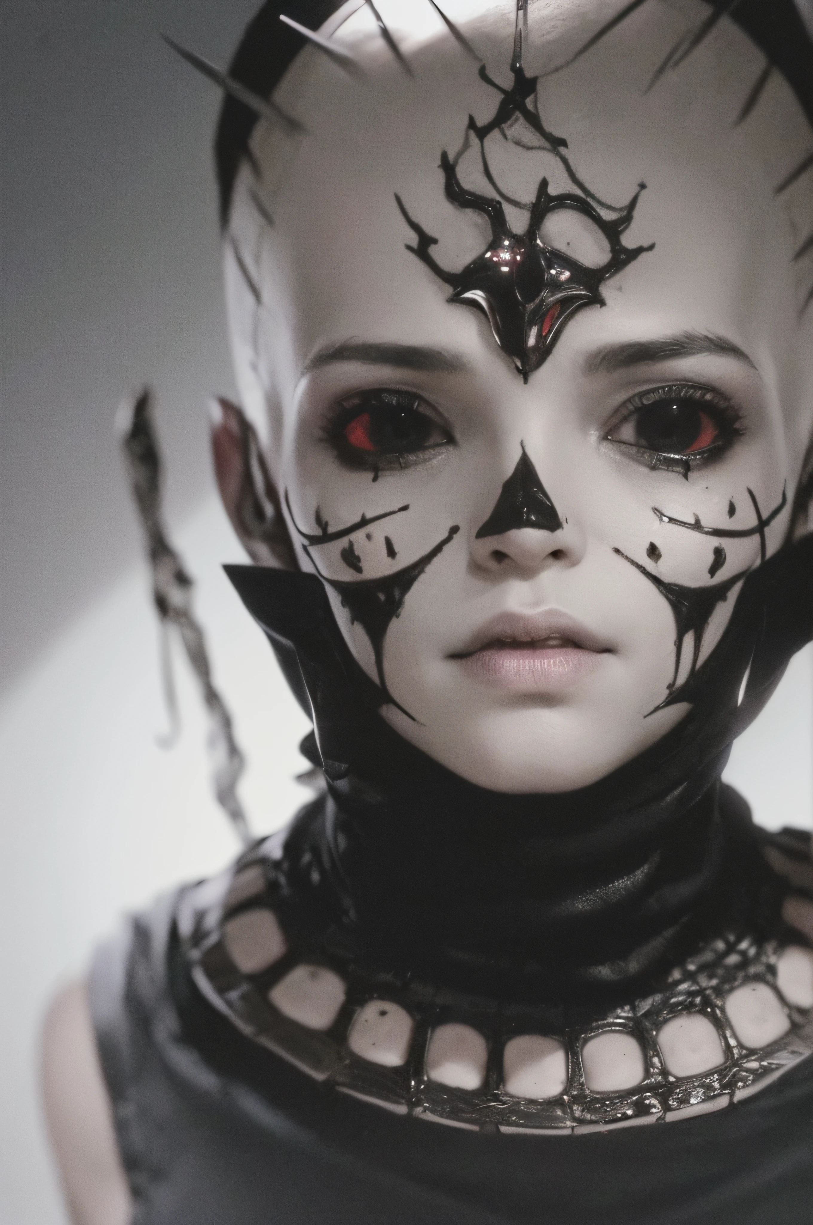 "(The best lighting, oscuro, dramatic),(Mujer alien, Hellraiser, triste, Cicatrices, , sexy, cerebro, sangre, una rata dentro de la cabeza, terror.),(ojos rojos, calaveras). morning light.