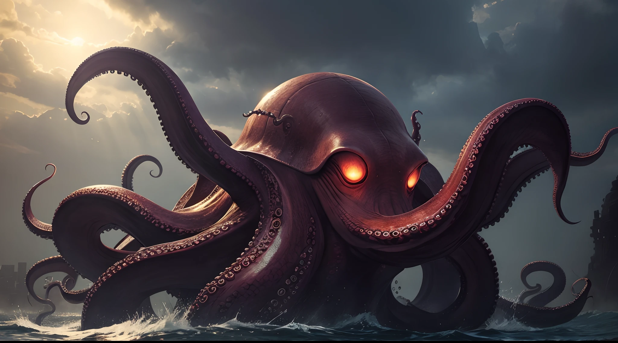 A grandiose vintage picture from 1960 of a mechanical gobsmacked Octopus throwing colored smoke out of its tentacles :: Canon 5D Mark III, ISO 400, 80mm f/2.8 lens, 1/250 :: Ultra-Realistic Photography :: Octopuses and Squids :: Background is the sea bottom :: Terror, Horror, Extreme, Awful, Scary, Shuddery, chilling, alarming :: Intricate ornament, natural light, light bouncer to reduce glare, indirect light, high definition, high image quality, HD, depth of field, ornamental, fractals, 8k, uhd, high quality, Extreme detail, high definition texture, out of frame --auto --s2