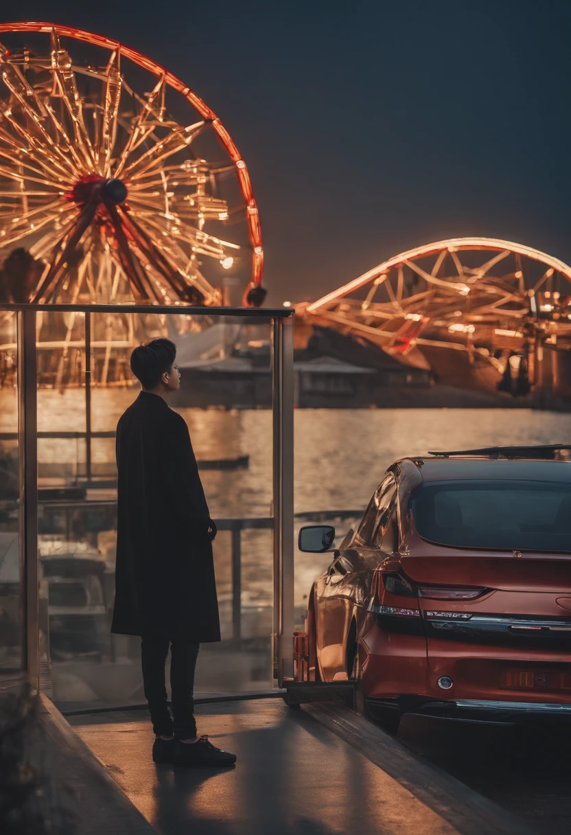 The Arafed man stands on the windowsill,The background is the Ferris wheel, hyung tae, Shin Jinying, Album art, Cai Xukun, profile picture 1024px, Kim Do-young, hong june hyung, yanjun cheng, bladee from drain gang, Male ulzzang, xintong chen, taken with canon eos 5 d mark iv