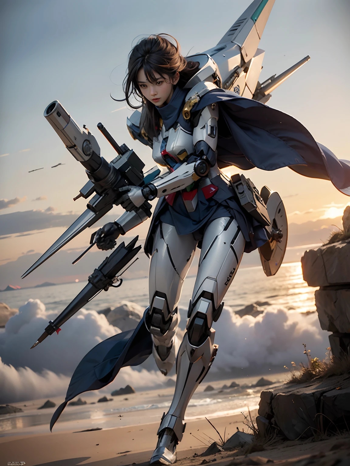 Textured skin, Super Detail, high details, High quality, Best Quality, hight resolution, 1080p, Gorgeous beauty、Girl with Beautiful Mecha Body、(Gundam) Girl with robot body