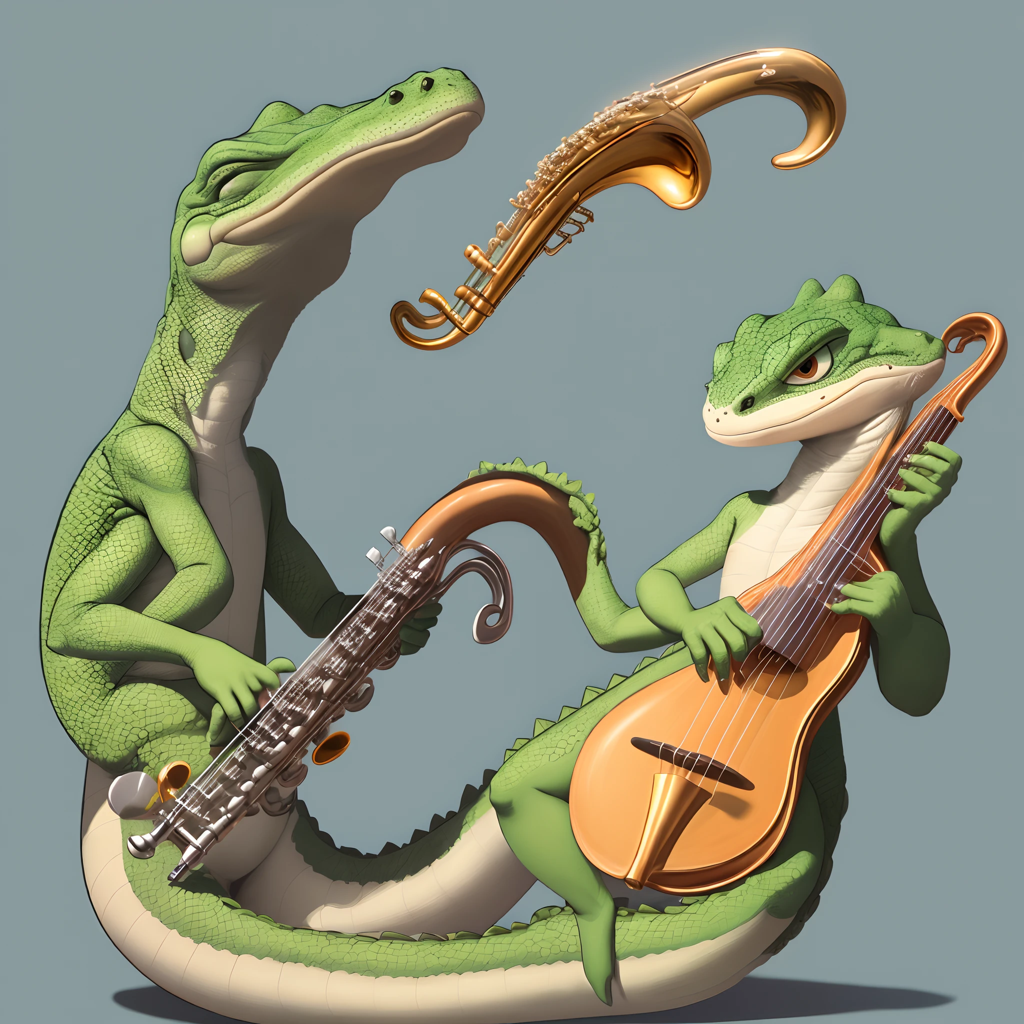 Lagartixa tocando trompete, apenas o contorno, minimalista, desenho, Cartoon
