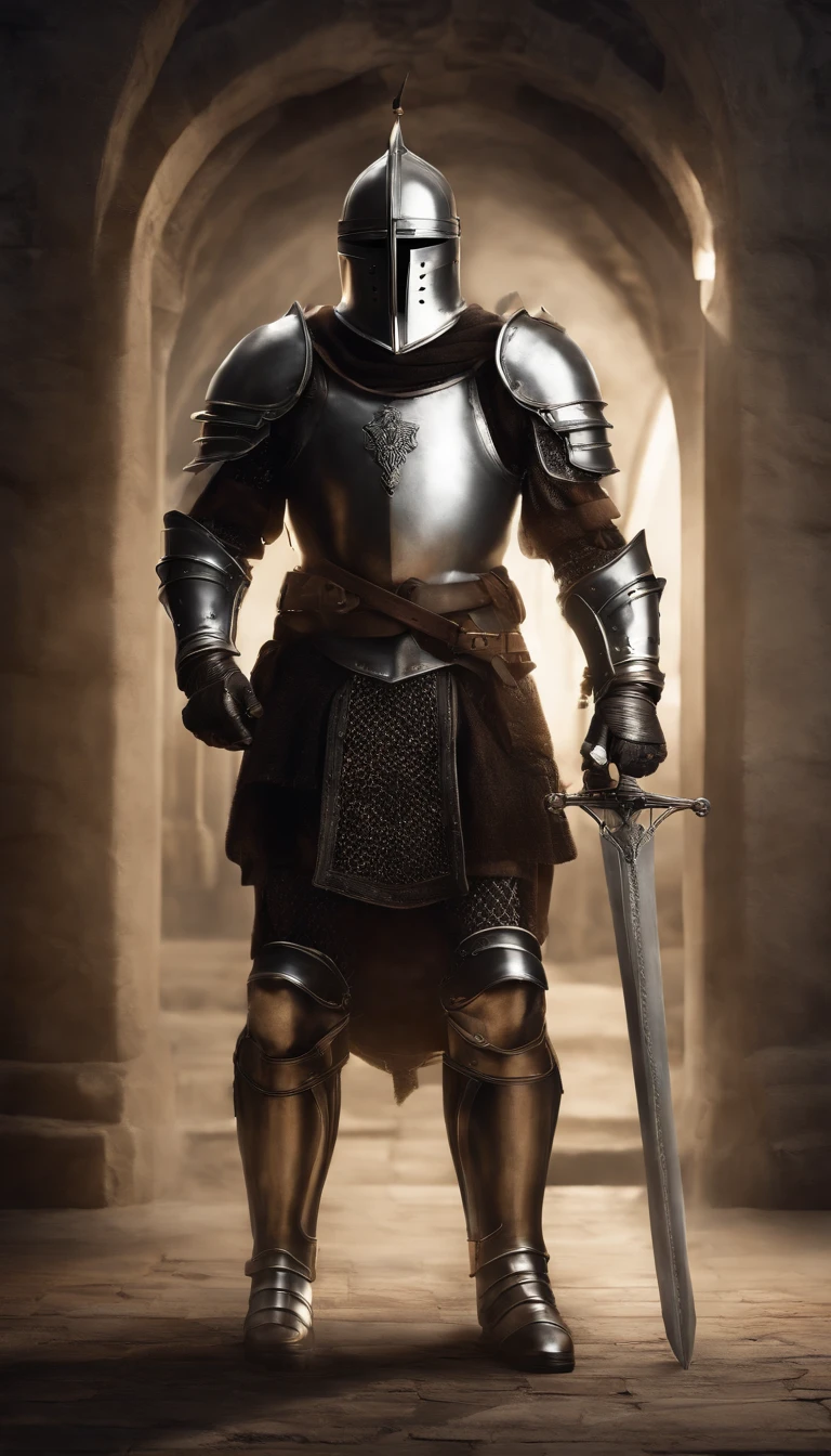 arafed knight in armor with a sword and shield in a dark room, knight in armor, light coming off of the armor, full portrait of magical knight, armored knight, knight wearing plate armor, fantasy warrior in full armor, fantasy knight, armored warrior, portrait of knight, male paladin, knight armor, wearing knight armor, epic paladin armor