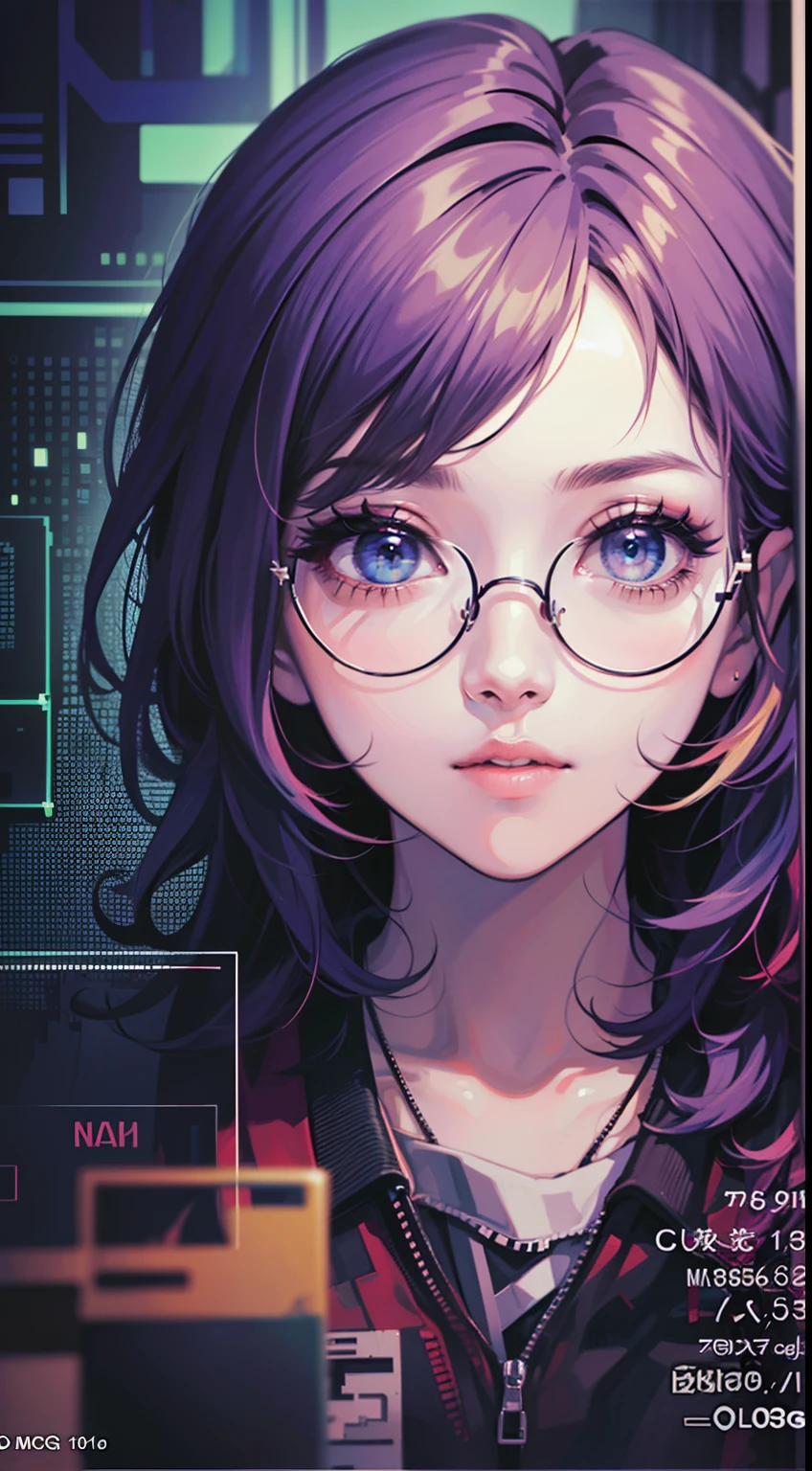 (masterpiece, top quality, best quality, official art, beautiful and aesthetic:1.2), (1girl:1.3), extreme detailed,colorful,highest detailed, glitch art, (digital distortion), pixelated fragments, data corruption,colorful noise, visual chaos,contemporary aesthetics,, masterpiece, best quality, nerd glasses