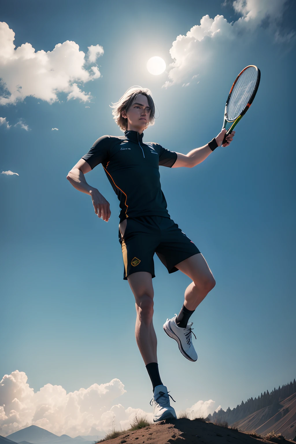 There is a man, who jumps into the air with a tennis racket, Danila Tkachenko, Liminal space photography, Operator: alexey gurylev, Ignan, photography alexey kurylev, artem chebokha, Neo Rauch and Nadav Kander, Sasha Schneider, maxim sukharev, alexey egorov
