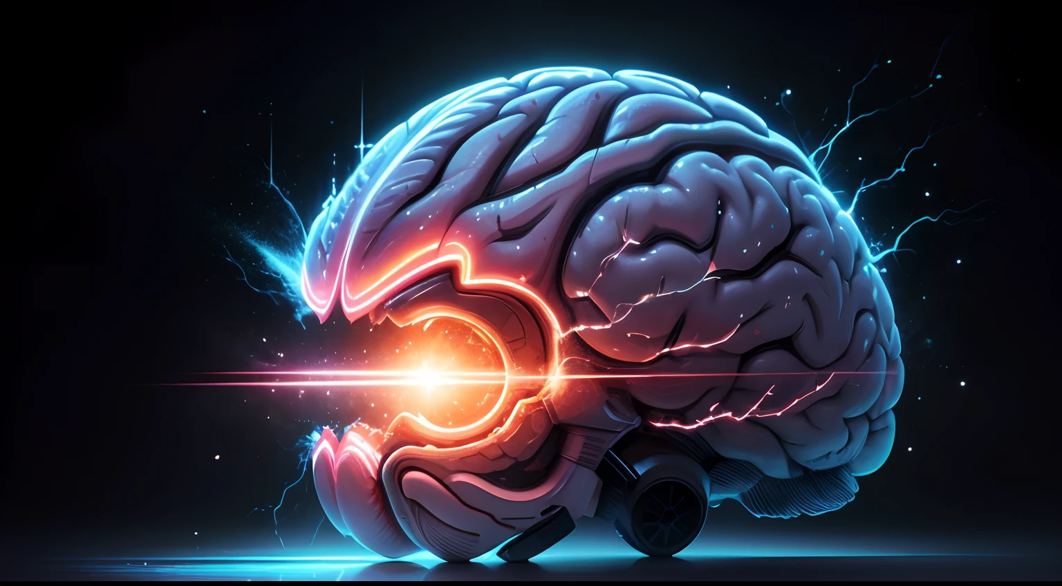 Brain, shinning, scifci, black background,