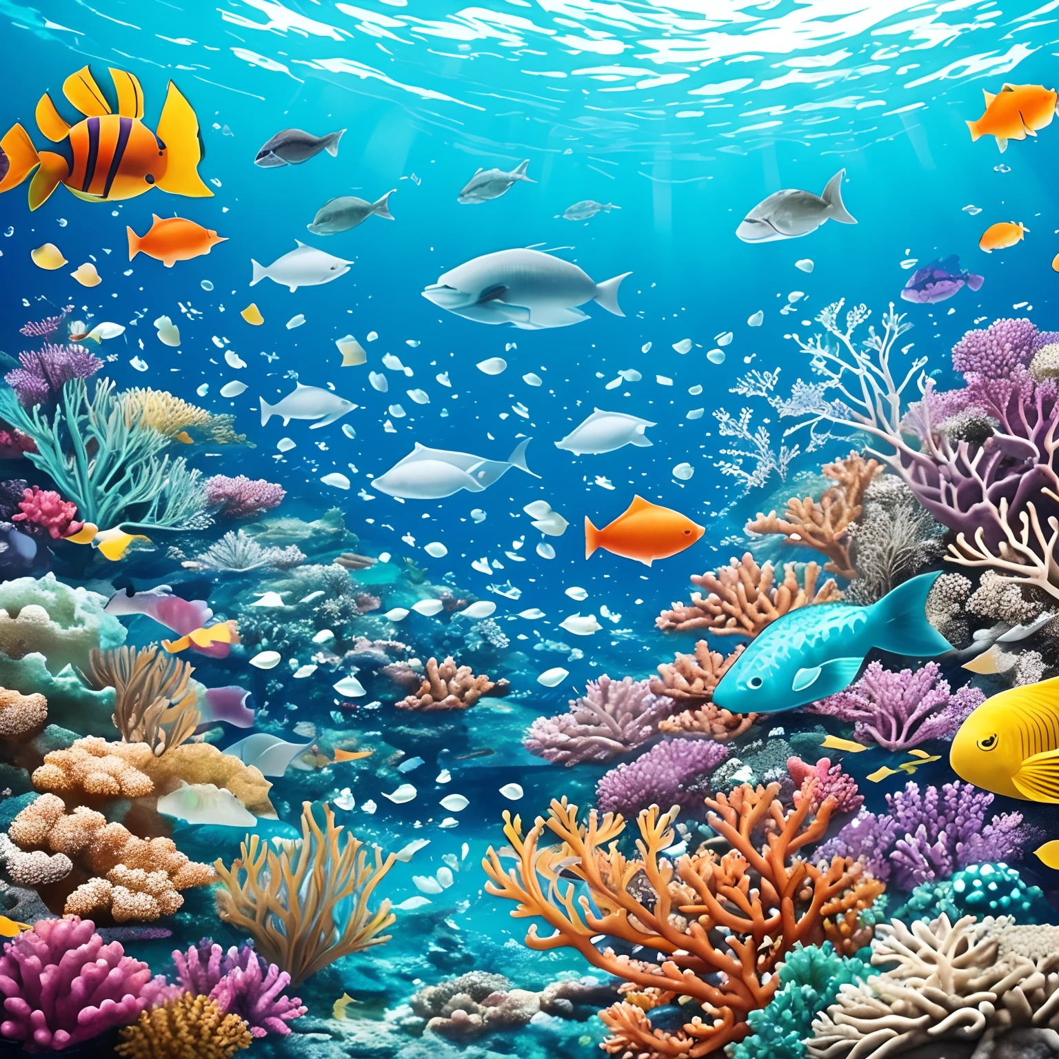 pronpt: "Underwater world of happiness"
Illustration elements: The bottom of the brilliant sea spreads out、Beautiful coral reefs、Colorful fish、And treasure chests are scattered on the seabed。
Positive elements: Coral reefs have four-leaf clover and jewel-like shells.、A good luck charm is hidden at the bottom of the sea。Underwater life increases the feeling of well-being。
Unique elements: In the sea、Fantastic sea spirits and tritons live、Exists as a guardian god of the sea。They bring good luck and happiness、Keeping the secrets of the seabed。
grounds: This design is based on the theme of the happiness of the sea.、Combines beautiful seabed with elements of good luck。reefs、seashells、Marine life、Brings happiness and enjoyment to the viewer。