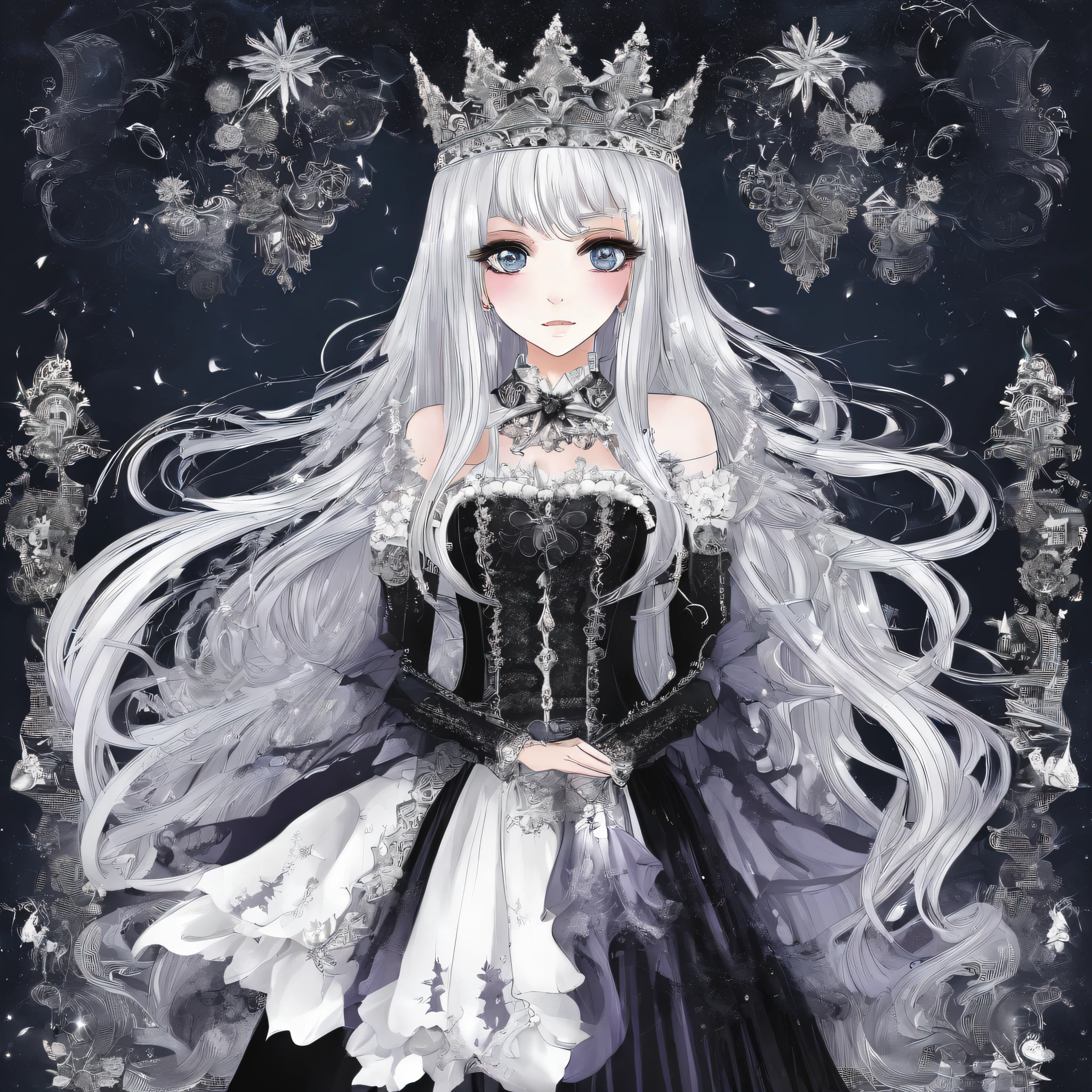 Princess with long silver hair Christmas costumes profile Standing Bangs suffocating memories Christmas party dress Twin-tailed Parti heart-broken childhood friend Prince