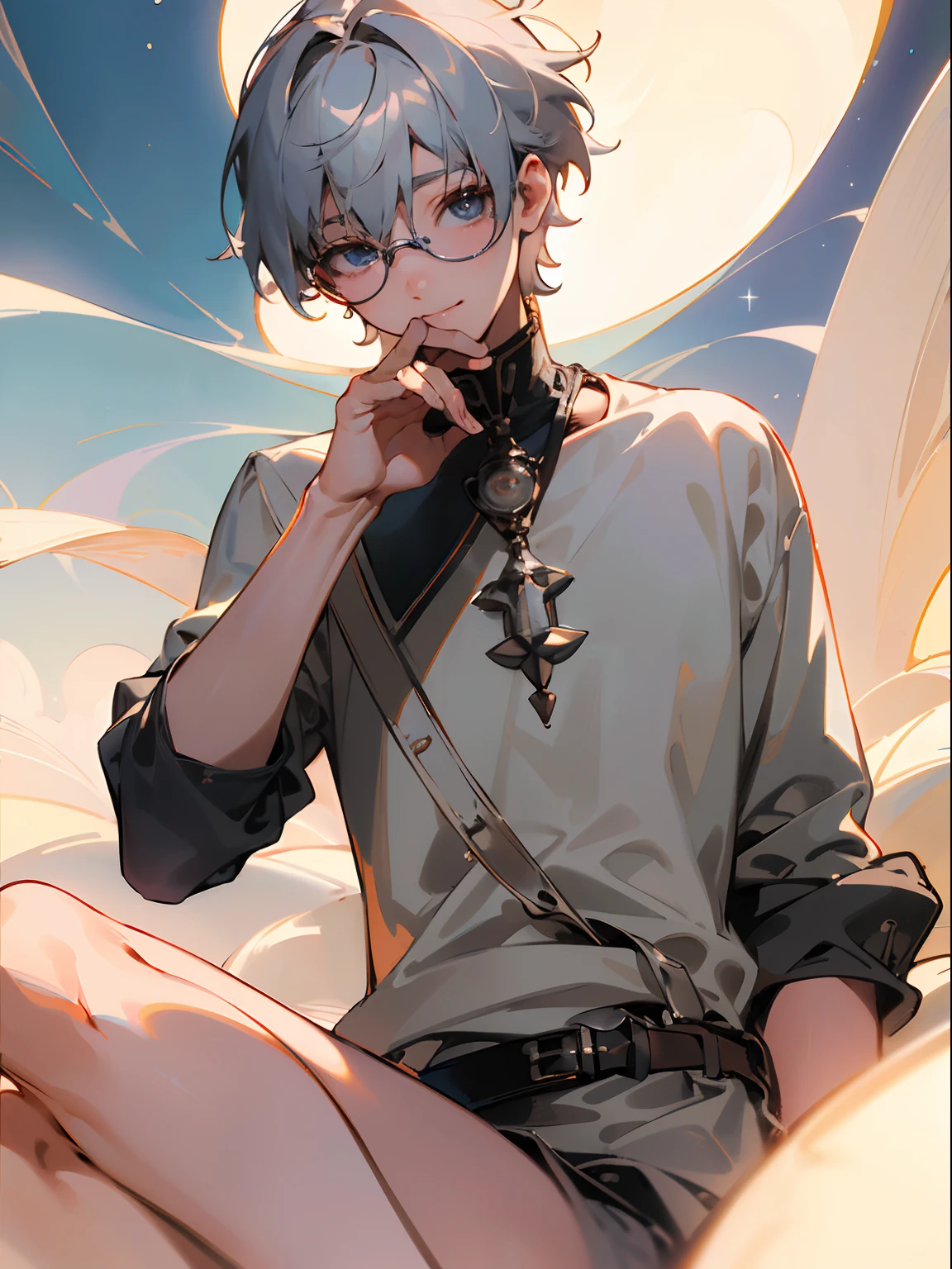 Kimishima Ikuto、Dear Kimi、17 years old、Beautiful Boy、boy、Beautiful boy、Silver short hair、Outwardly curled hair、Slanted Eyes、Brown Eyes、Perfect ???????、belly button、Belly button、summer、On the grass