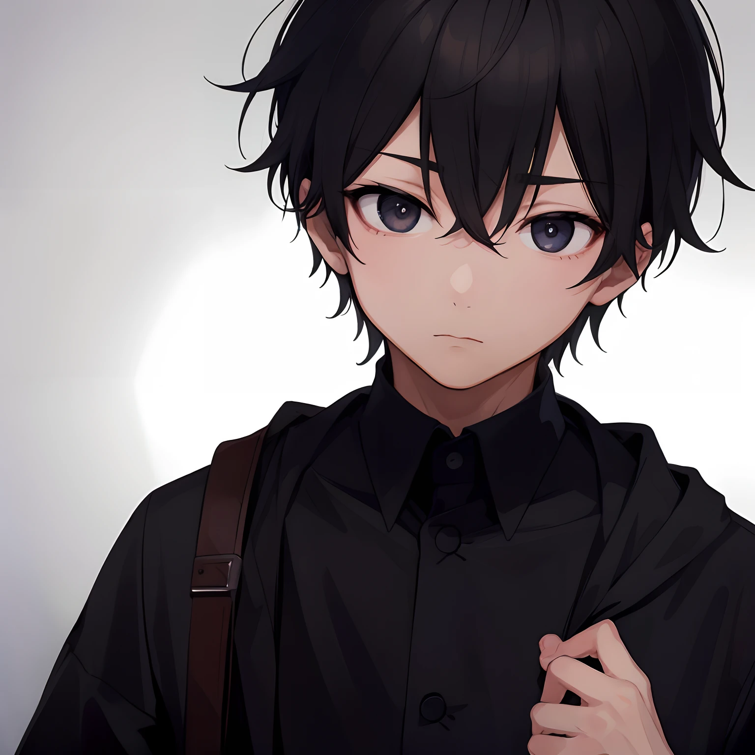 Anime boy with black hair and blue eyes wearing a black shirt - SeaArt AI