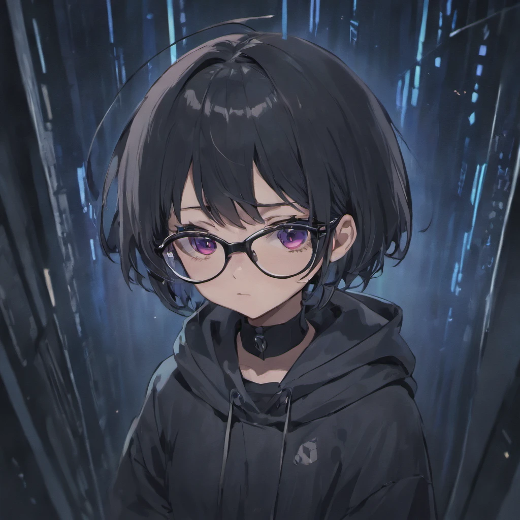 Glasses,Hooded,Short Black Hair,Black Eyes,Computer User,Dark Room,Cyber Security,Hacker