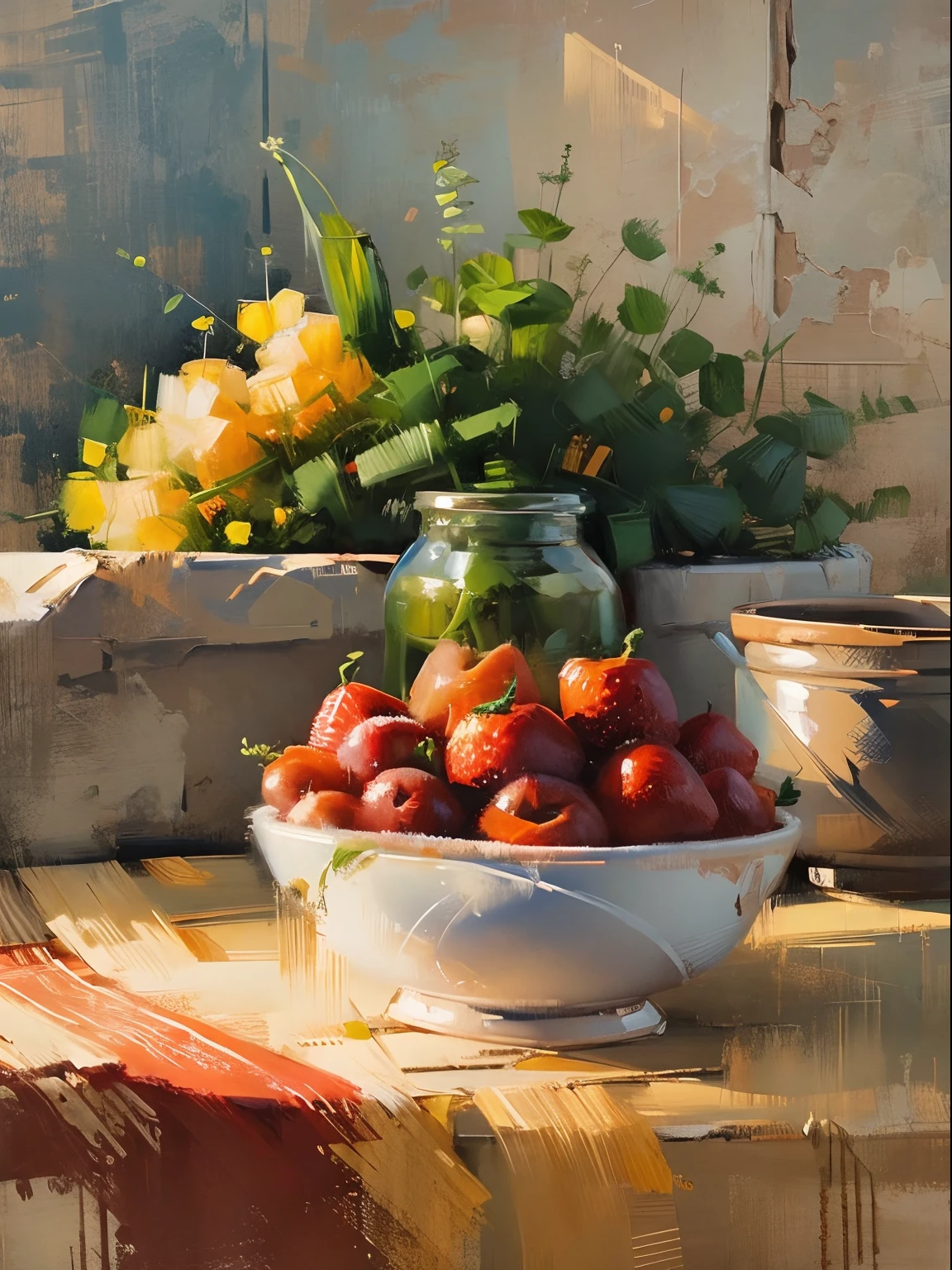 frutas em cima da mesa still life oil brushstrokes