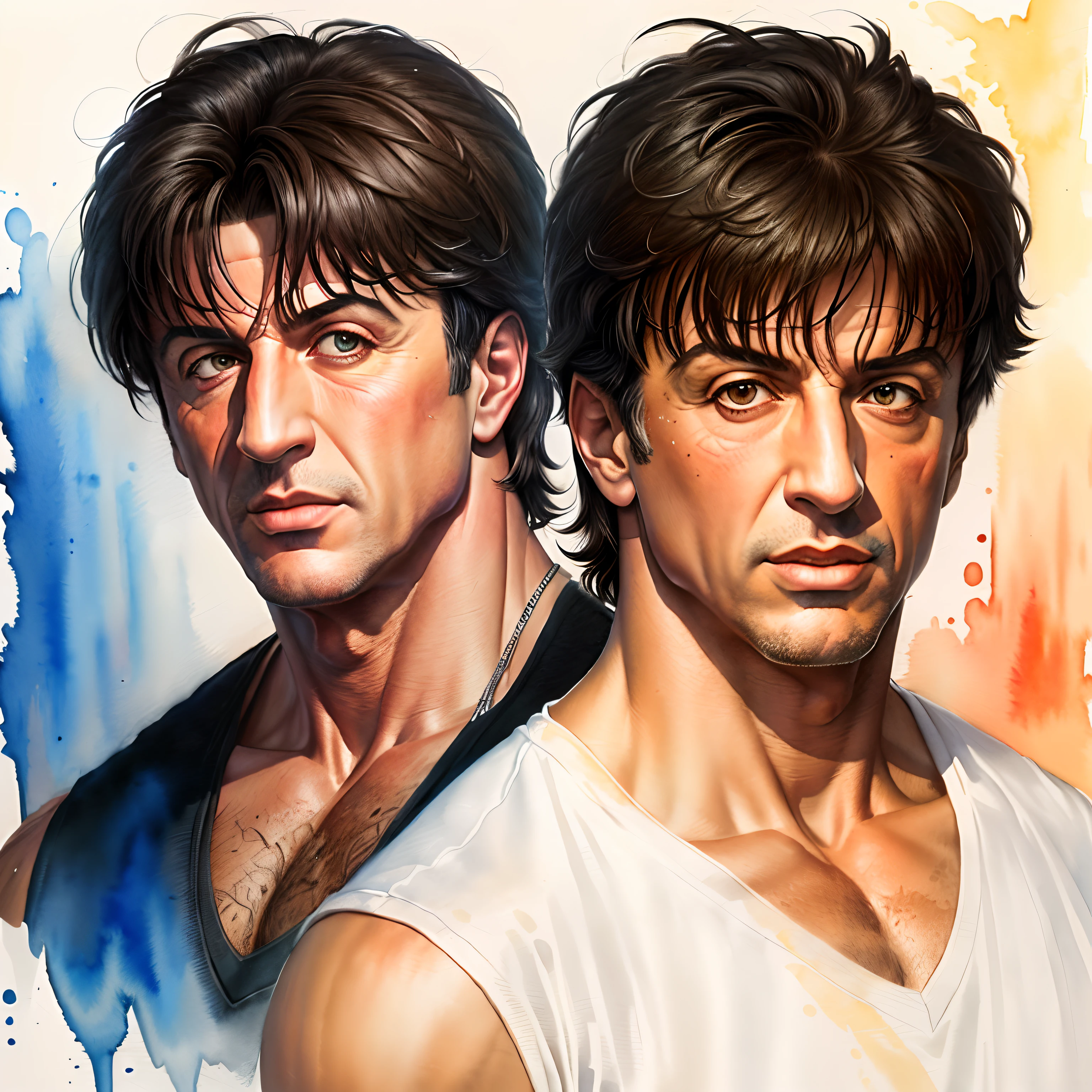 draw a watercolour potrait of Sylvester Stallone