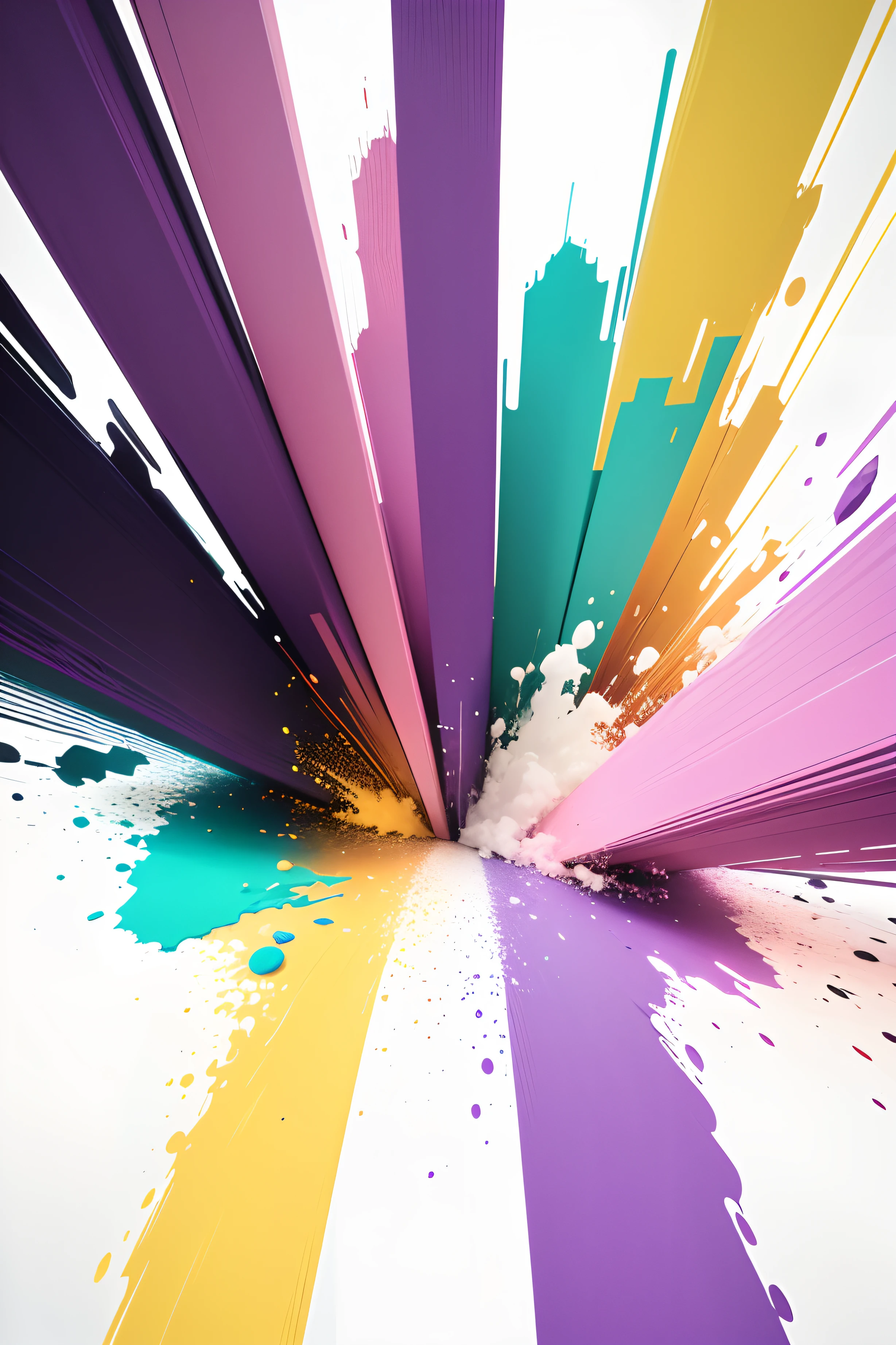 (best quality,highres),colorful minimalist art,white background,abstract,pink, purple, green and yellow color accents,vibrant colors,playful composition