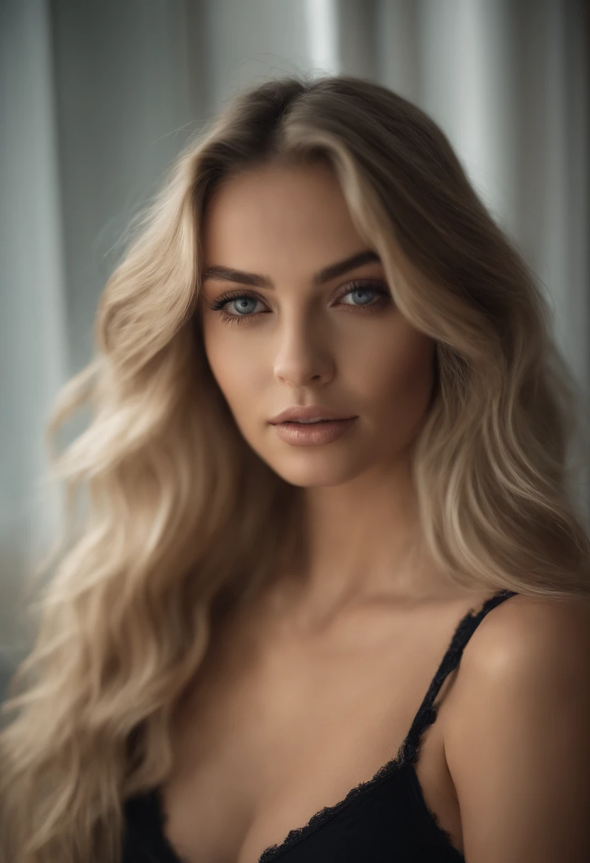oman with matching tank top and panties, fille sexy aux yeux bleus, Portrait Sophie Mudd, Portrait de Corinna Kopf, cheveux blonds et grands yeux, selfie of a young woman, ohne Maquillage, maquillage naturel, Look directly into the camera, Visage avec Artgram, dezentes Maquillage, Superbe photo du corps entier, dans la chambre, gros seins, Blonde, Latin