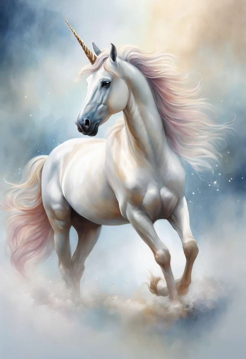 painting of a unicorn with a star on the side of it, an airbrush painting by Adrienn Henczné Deák, shutterstock contest winner, academic art, a unicorn, unicorn, unicorn horn, white unicorn, painted in bright water colors, watercolor detailed art, artistic 4 k, fantasy watercolor, amazing art, unicorns, awesome, detailed watercolour