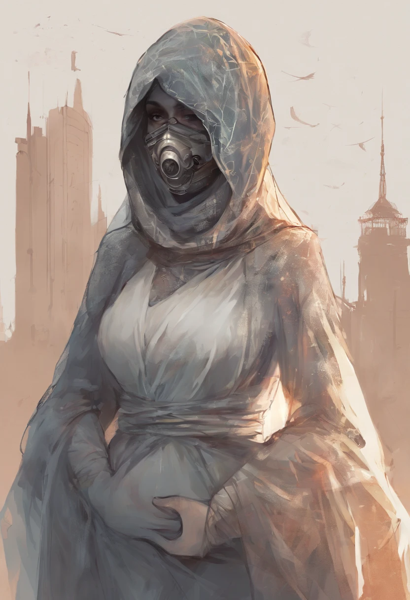 Girl with a despicable veil mask, She's pregnant..