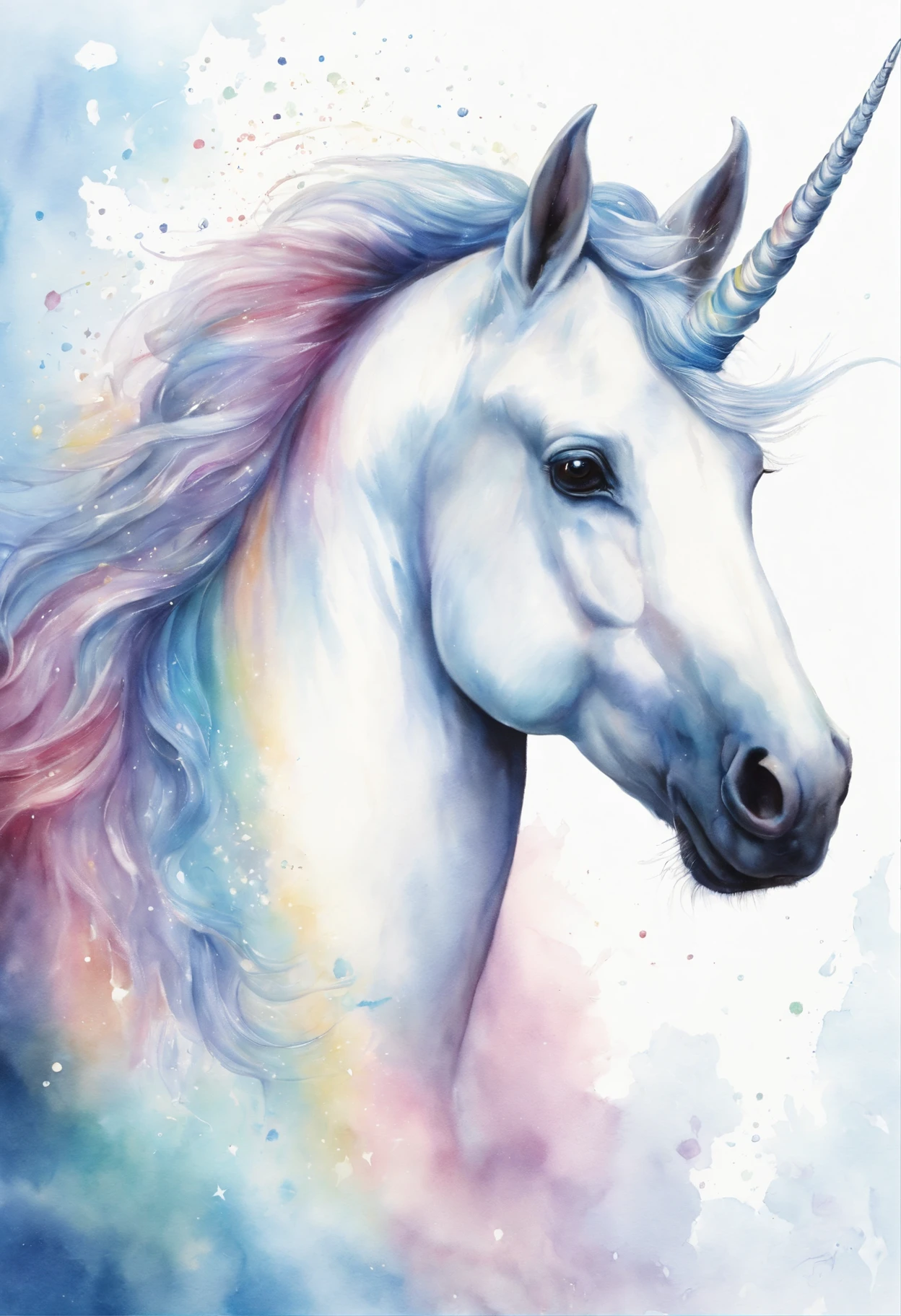painting of a unicorn with a star on the side of it, an airbrush painting by Adrienn Henczné Deák, shutterstock contest winner, academic art, a unicorn, unicorn, unicorn horn, white unicorn, painted in bright water colors, watercolor detailed art, artistic 4 k, fantasy watercolor, amazing art, unicorns, awesome, detailed watercolour