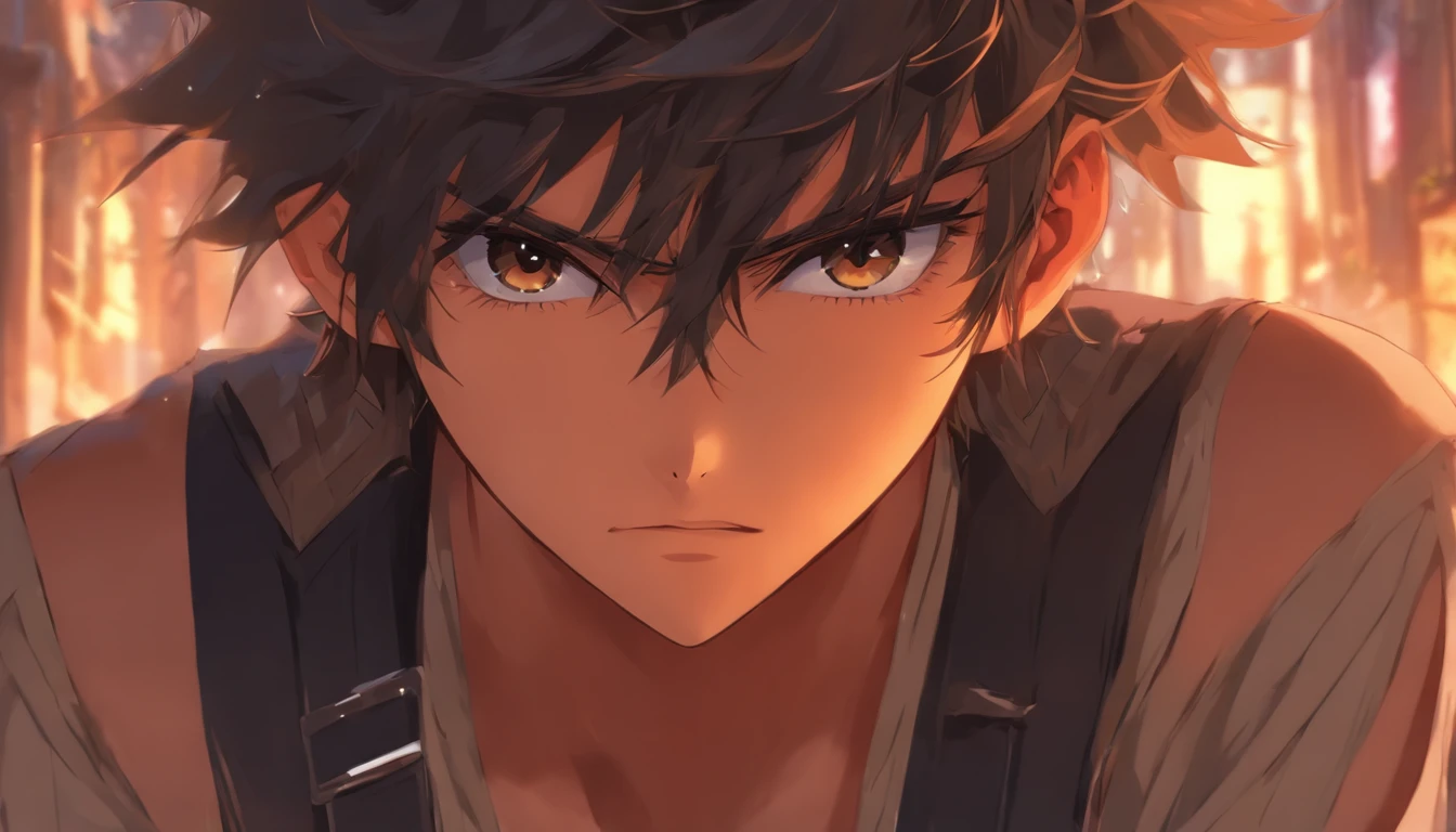 Anime boy with black hair and black shirt and brown suspenders, a character portrait inspired by Okumura Togyu, trending on pixiv, shin hanga, young anime man, anime moe art style, Anime Boy, Smooth Anime CG Art, artwork in the style of guweiz, Male anime style, Anime portrait of a handsome man, digital anime illustration