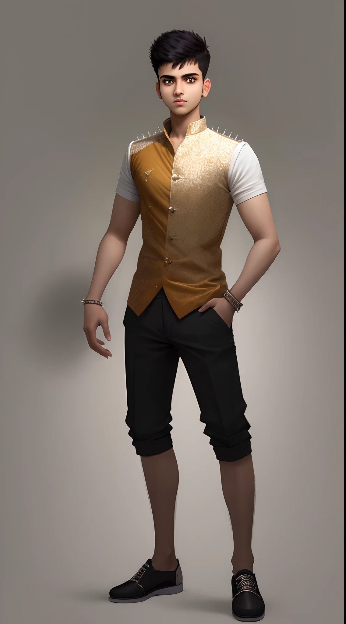 A young man name Vivek with short spiky hair show full body