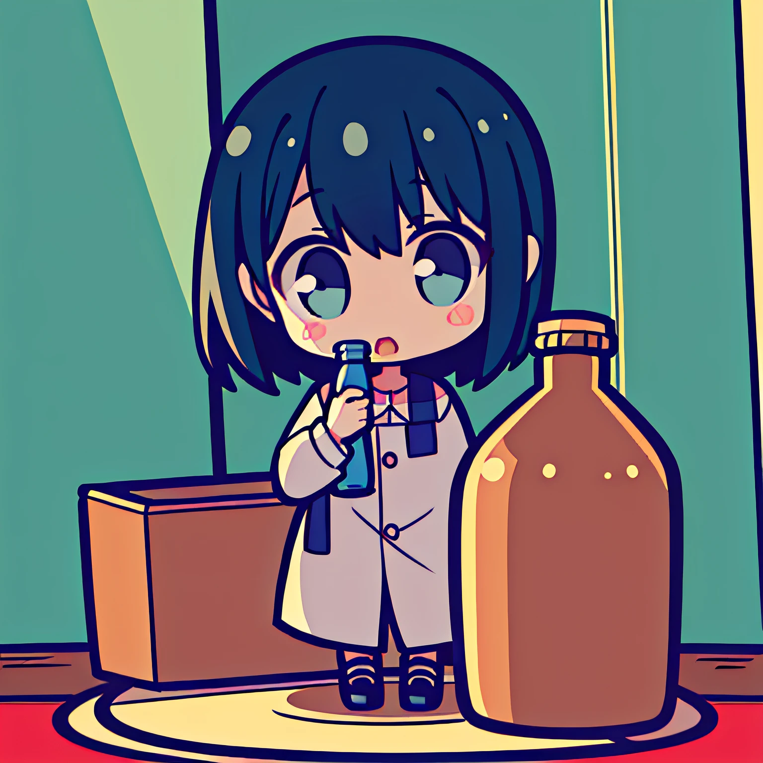 cute female child，Take the bottle，simple backgound