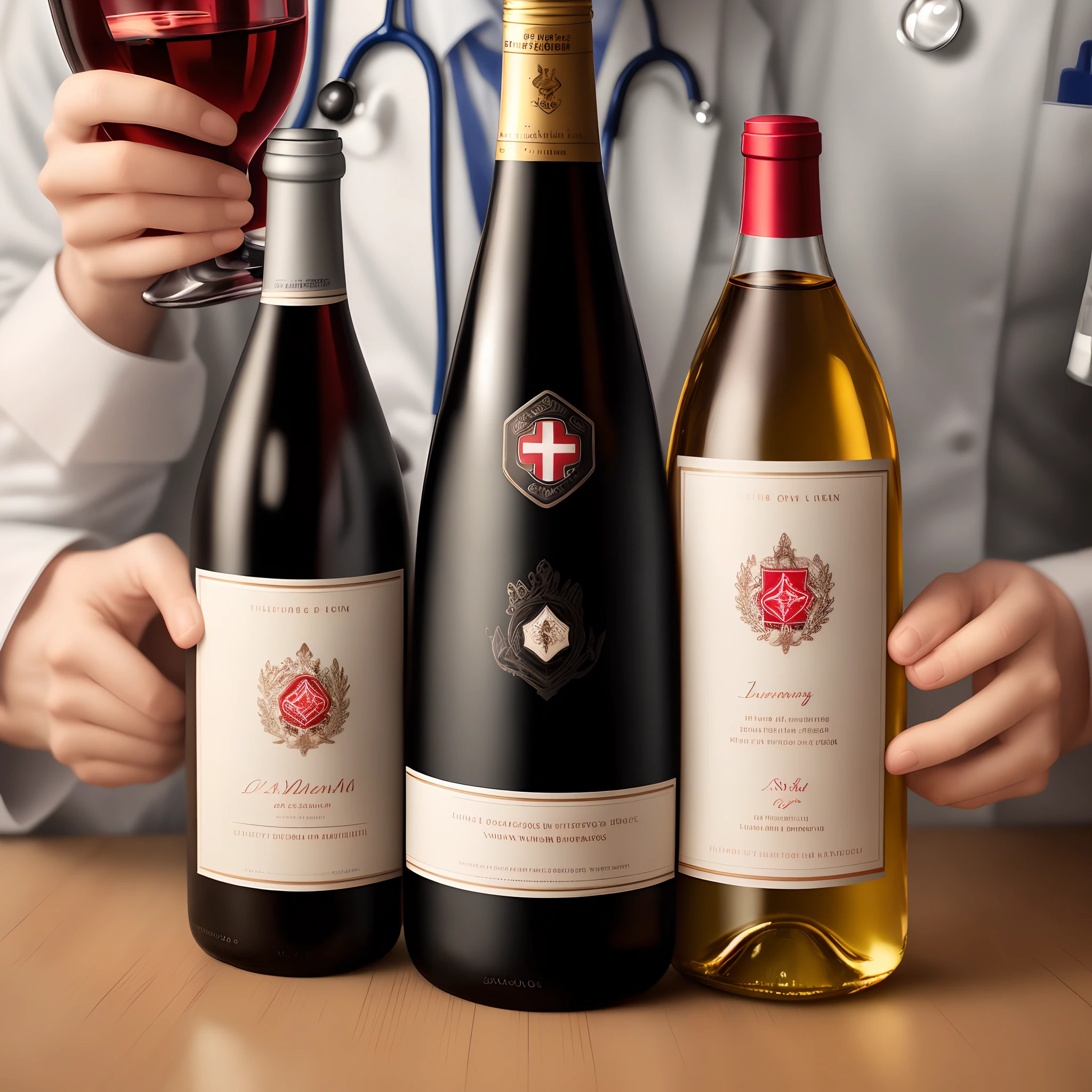 A sticker on a luxury wine bottle, the meaning of the logo on the sticker is supposed to mean saving lives, of doctors, of first aid, it's a bottle made by a life-saving organization, so it should be accordingly