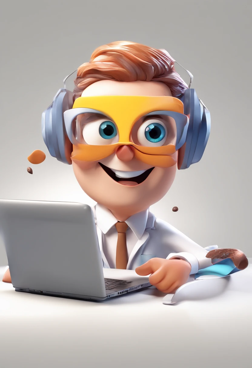 cartoon character with laptop and coffee on a white background, official render, promotional render, animation character, animation style render, 3d illustration, satisfying render, high res render, stylized as a 3d render, 3d character