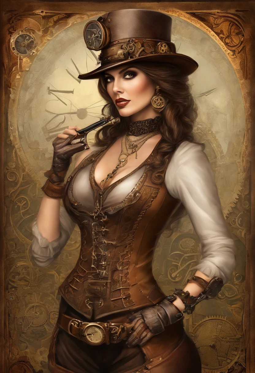 Hay una mujer con un sombrero de Steam Punk y sosteniendo una pistola.., Chica steampunk, usando disfraces de steampunk, Chica inventora steampunk, (steampunk), ( steampunk ), Estilo steampunk, Vapor-punk, Steampunk fiction, steampunk aesthetic, Una hermosa diosa steampunk, steampunk hermosa mujer anime, steampunk, steampunk fantasy, steampunk fantasy style, Arte steampunk, Arte digital steampunk, Ropa steampunk