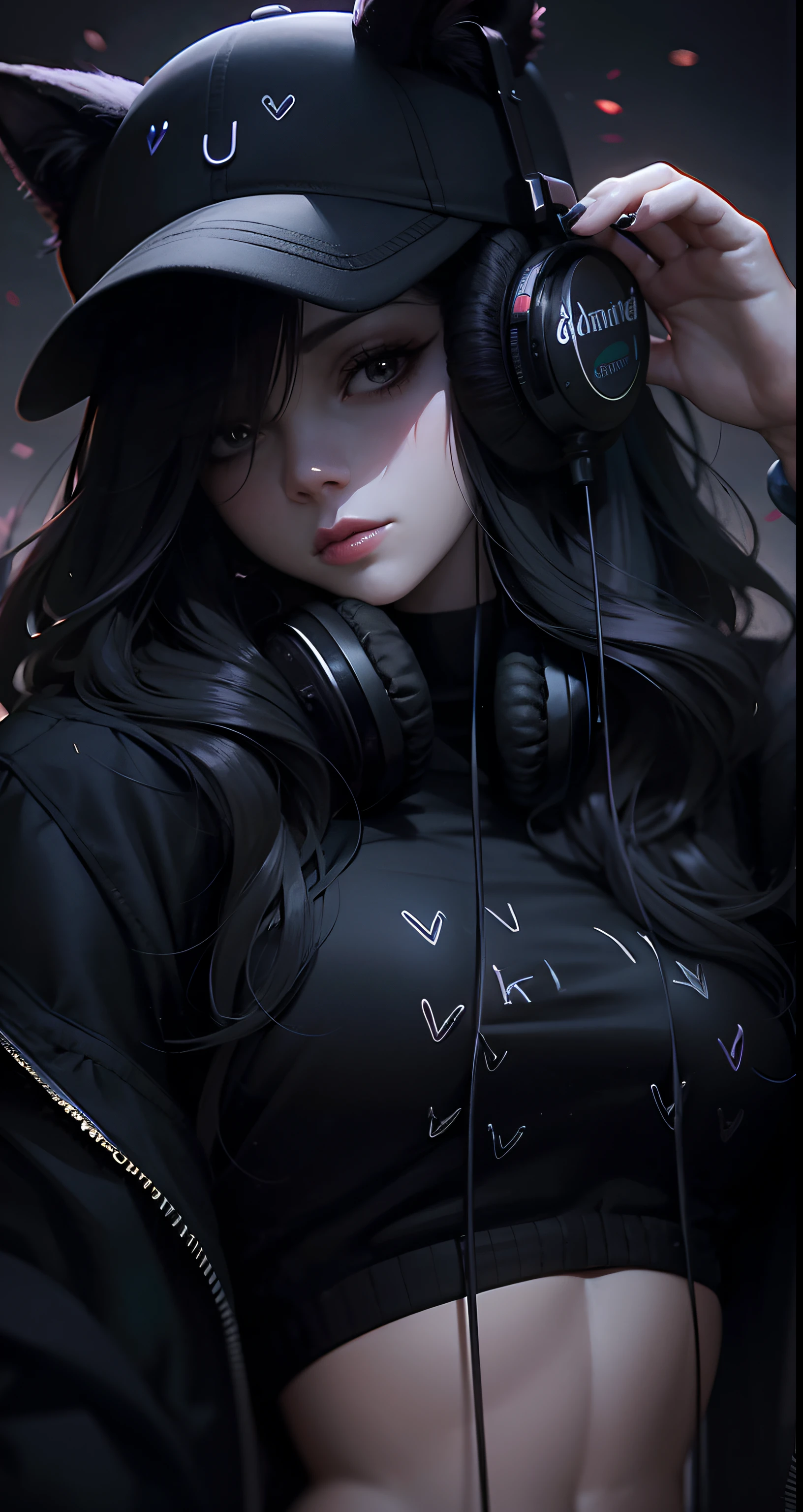 Chica anime con auriculares y un sombrero de gato, Estilo anime 4K, Obras de arte al estilo de Guweiz, Anime Art Wallpaper 8K, Arte detallado de alta calidad 8K, Arte detallado del anime digital, digital anime illustration, Anime Art Wallpaper 4K, Anime Art Wallpaper 4K, Retrato Anime Chica, Retrato detallado de Anime Girl, Arte de anime digital, Guweiz