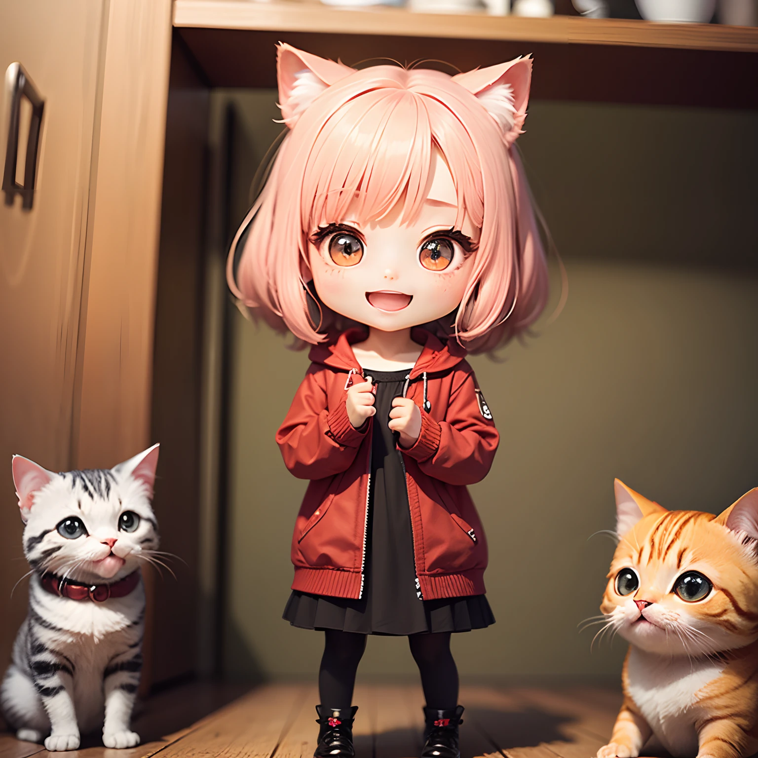 masterpiece、top-quality、ultra-detailliert、(Chibi's beckoning daughter:1.2)、Cat Pose、Open your mouth and smile、