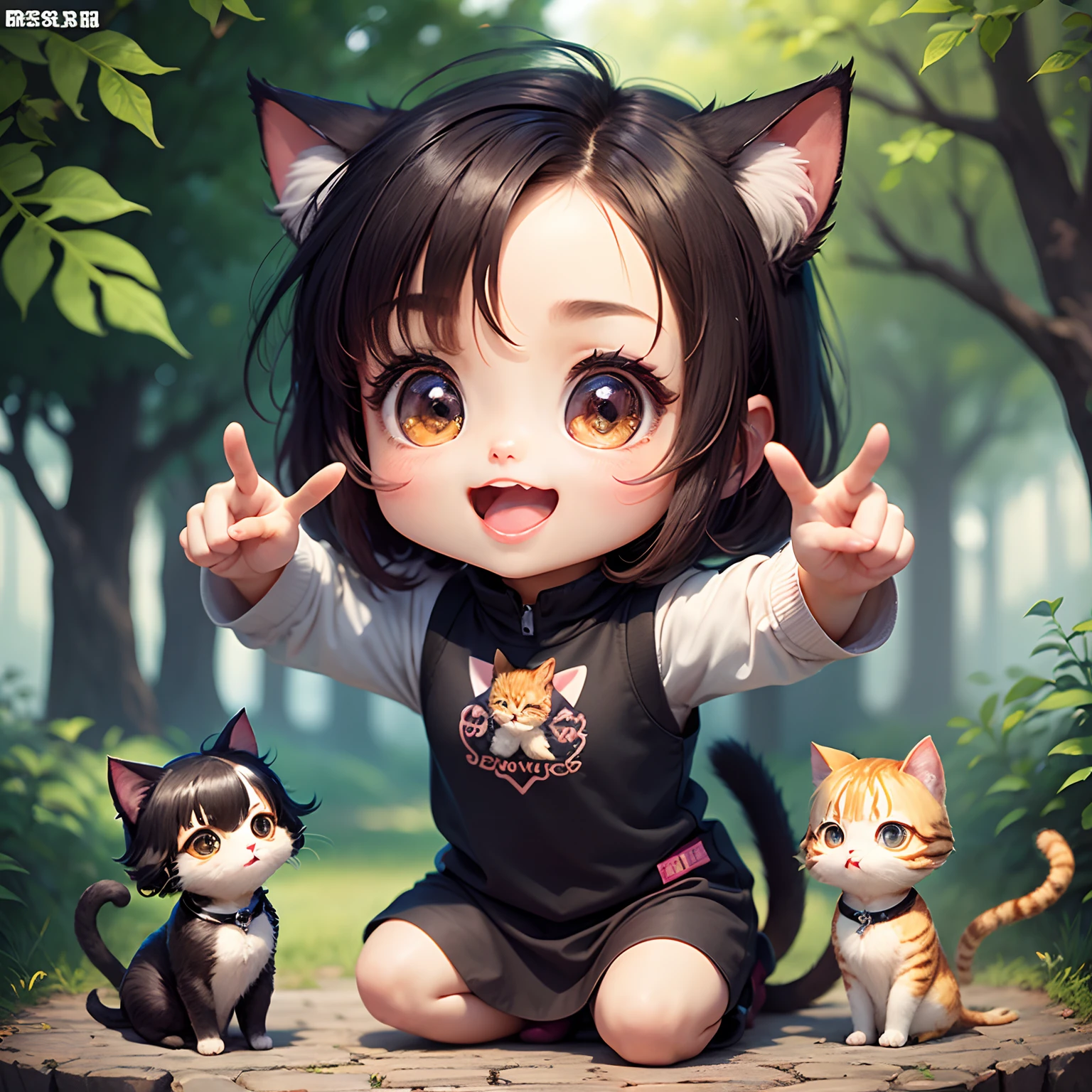 masterpiece、top-quality、ultra-detailliert、(Chibi's beckoning cat daughter:1.2)、Cat Pose、Open your mouth and smile、