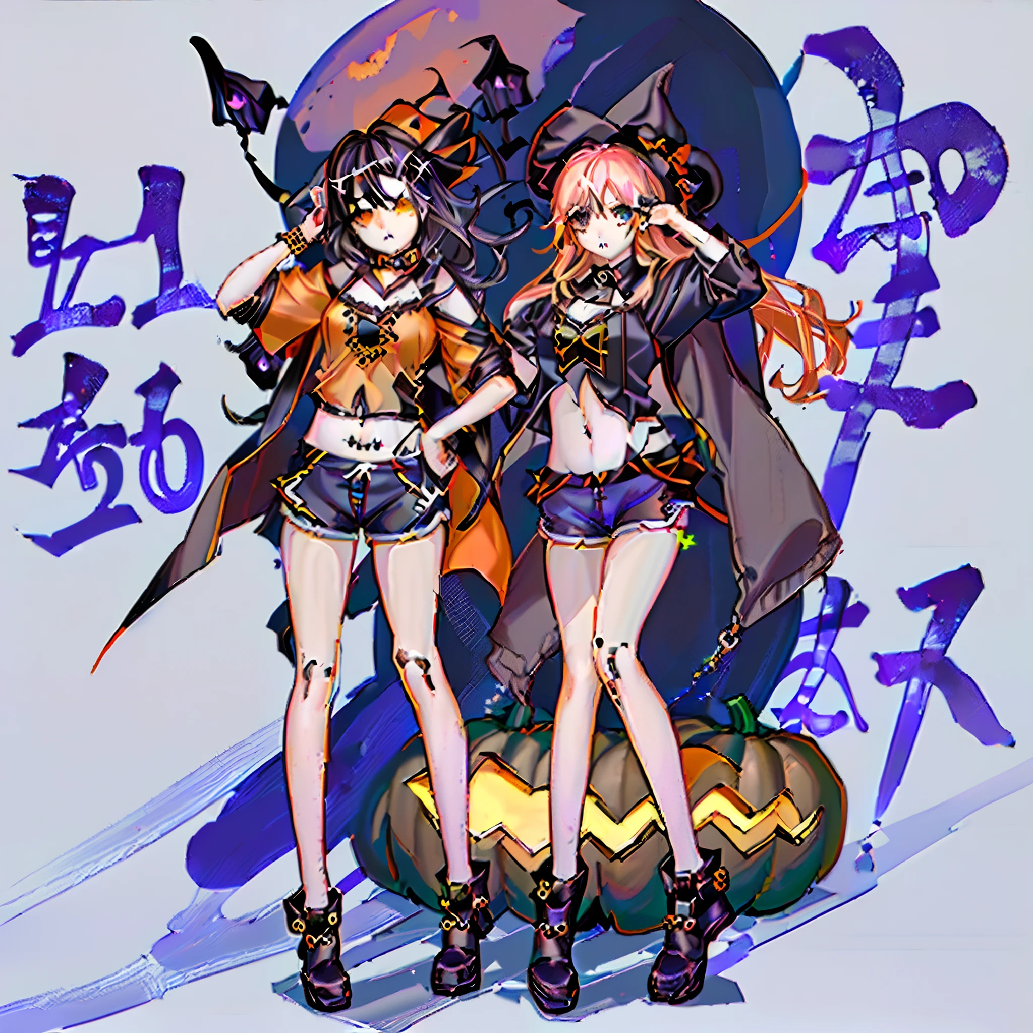 1 vtuber girl、(Halloween)、(Halloween Style Fashion、Pumpkin Keychain、Lightning Keychain、Worn on the waist)、(Navel 1:2、Shorts 1:2)、An ultra-high picture quality、Super Detail、Ultra Detailed 1:3