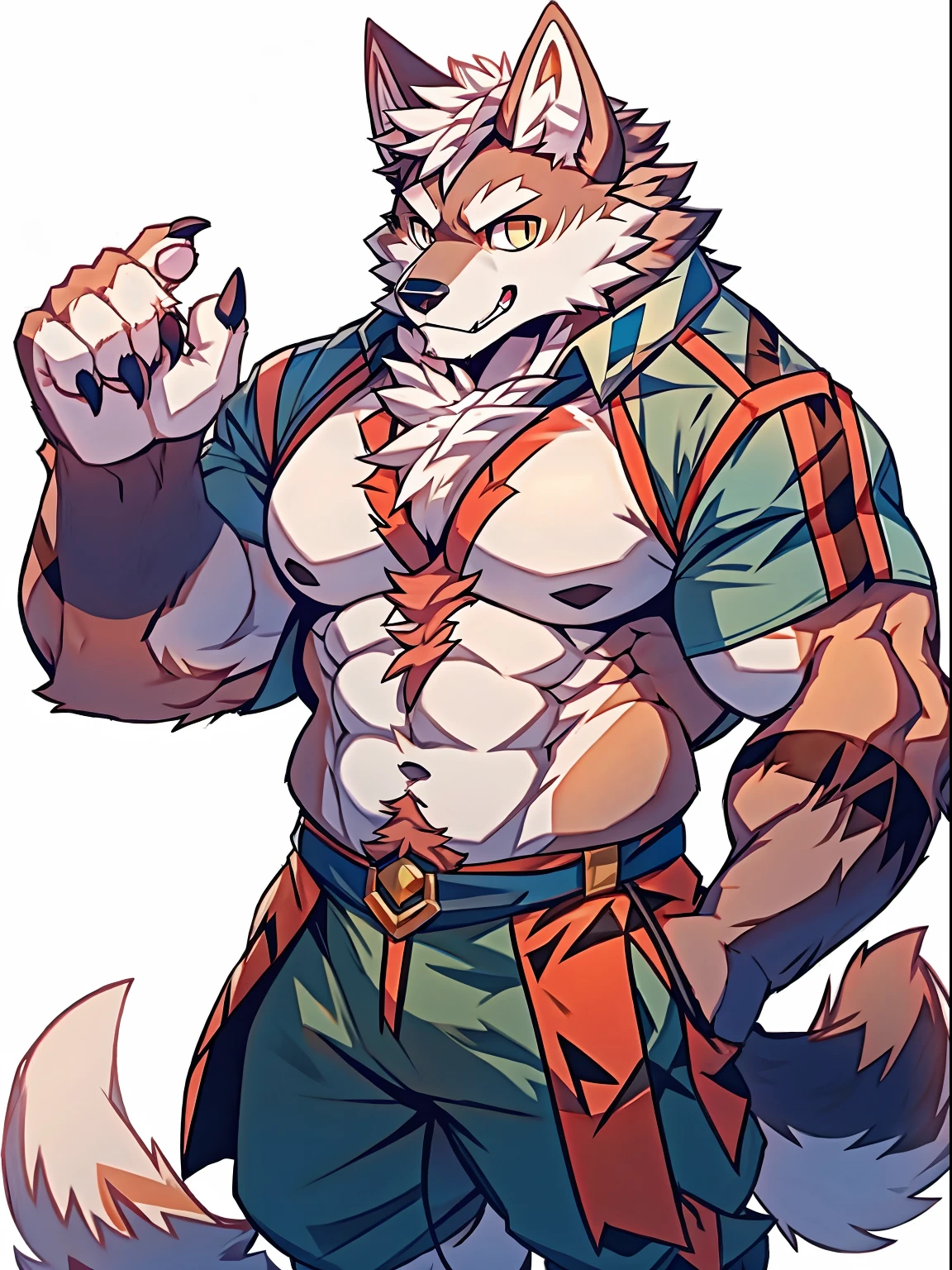 Human-wolf，musculous，Hairy all over，clawed paws，erect through，城市