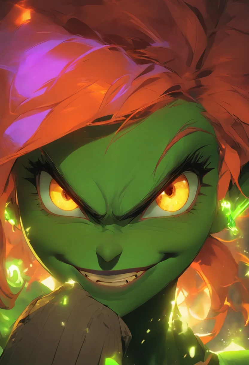 Green witch with glowing eyes and a black hat holding a black bat, rossdraws cartoon vibrant, jen bartel, artgerm and atey ghailan, wicked smile, bright witch, wicked grin, evil smile and glowing eyes, otto schmidt, evil grin, expressing joy. by krenz cushart, fashionable dark witch, rossdraws pastel vibrant graffiti art, splash art, street art, spray paint, oil gouache melting, acrylic, high contrast, colorful polychromatic, ultra detailed, ultra quality, CGSociety Semi-body shot, Ultra Realistic Photo, Beautiful model wearing an avant-garde rendering by octane