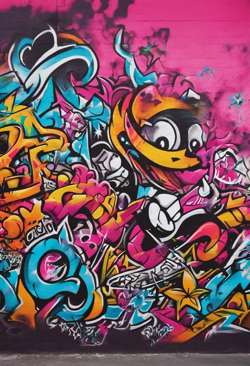 Grafite de um diabo com chifres e uma estrela em um fundo rosa, monstro do graffiti, graffiti painting, arte do grafitti, arte do grafite, grafite estilo selvagem, por Derf, estilo de arte graffiti, bold graphic graphite, Grafite ousado, in graffiti style, tinta grafitti, Graffiti Arte de Rua, arte do spray, grafite pintado com spray, salpicado com arte de grafite, estilo selvagem