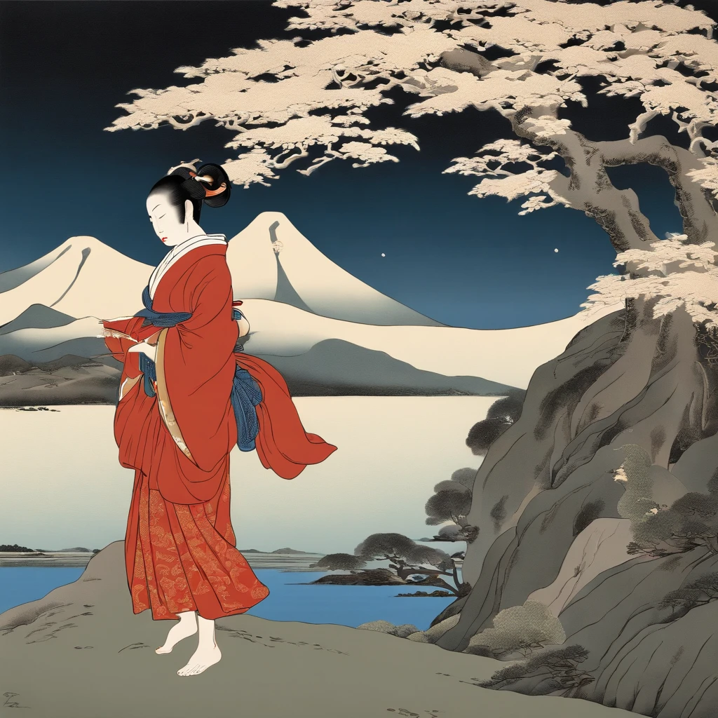 Full body、masutepiece、top-quality、ukiyoe painting Sharaku Female monk praying