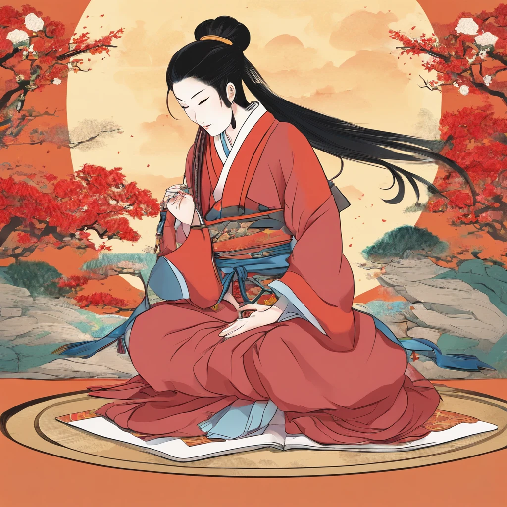 Anime Characters、Full body、masutepiece、top-quality、ukiyoe painting Sharaku Female monk praying