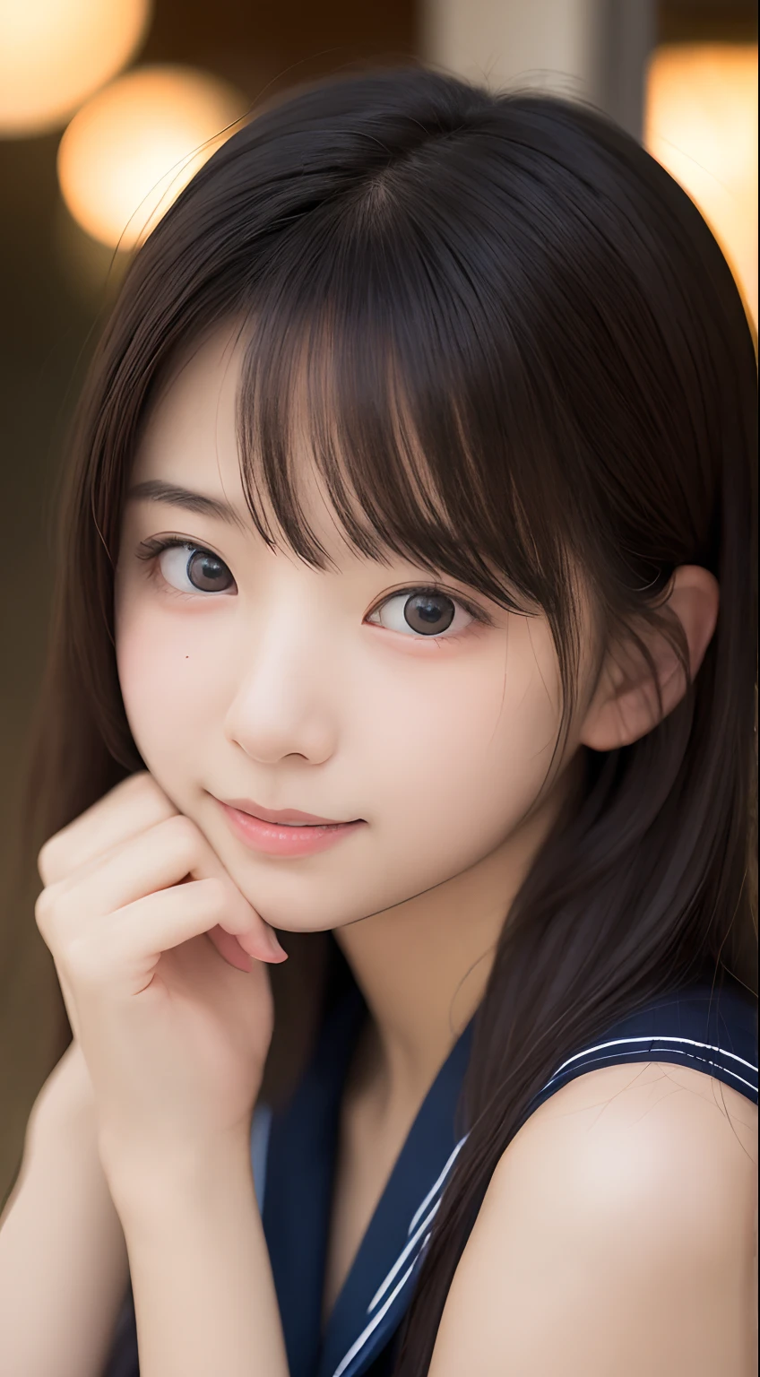 (One Girl), ((Very cute face)), Great face and eyes, (Highly detailed eyes, Highly detailed face), Fresh, Very beautiful appearance, (Ultra-realistic, High resolution), (highest quality:1.4), RAW Photos, (Realistic, Realistic:1.37), Professional photography , (see-through sailor uniform:1.1)  , Smile a little, (look at me) , Portrait of a Girl  , (gigantic breasts:1.3)   , ((()))   , ((junior high rown short hair:0.9) , (wavy hair:1.3) , (Nipples visible through sailor uniform:1.3) , (Please tilt your head a little) , Perfect nipples , ((Nipples are light pink )) , ((light pink areola))  ,  (sweating cleavage:1.2) , (cum on her breasts ) , (small nipples) , (upper body) , (lying down on the bed:1.3) , (young face:1.3) , (little girl:1.3) , (on your back:1.4) ng face:1.7) , (bare breasts:1.5) , (naked:1.3) , (bed on the back:1.3) , (braided hair:1.2)