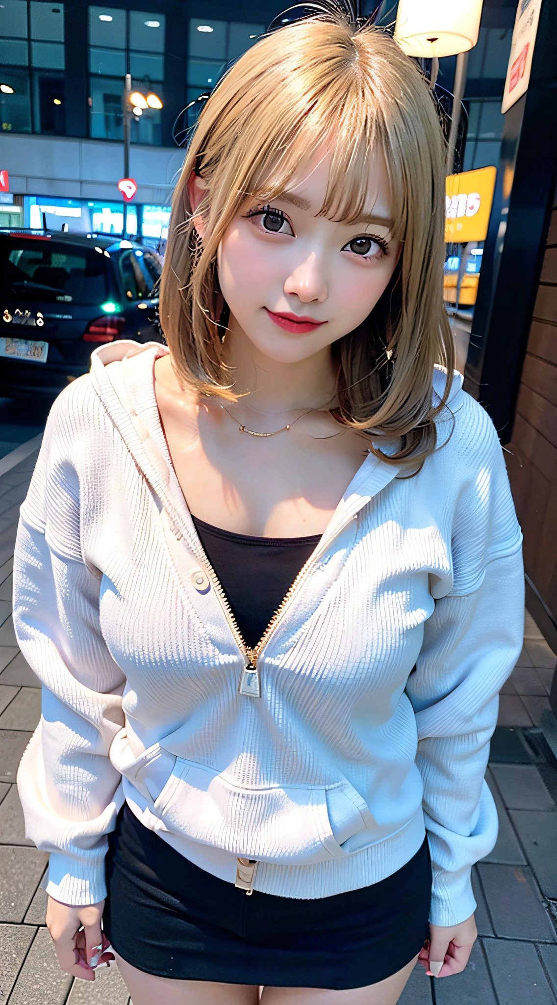 (8K, Raw photo:1.2)Detailed face and eyes,Best Quality, 超A high resolution, Highly detailed ,intricate detailes ,masutepiece ,Cute Girl , Soft cinematic light, Hyper-detailing,Sharp Focus, High quality, Blonde hair, bob cuts, tits out, Hoodie,Panties under pantyhose