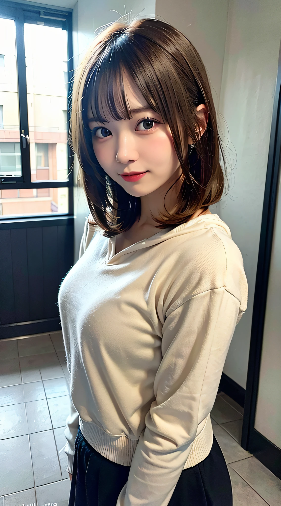 (8K, Raw photo:1.2)Detailed face and eyes,Best Quality, 超A high resolution, Highly detailed ,intricate detailes ,masutepiece ,Cute Girl , Soft cinematic light, Hyper-detailing,Sharp Focus, High quality, Blonde hair, bob cuts, tits out, Hoodie,zettai ryouiki