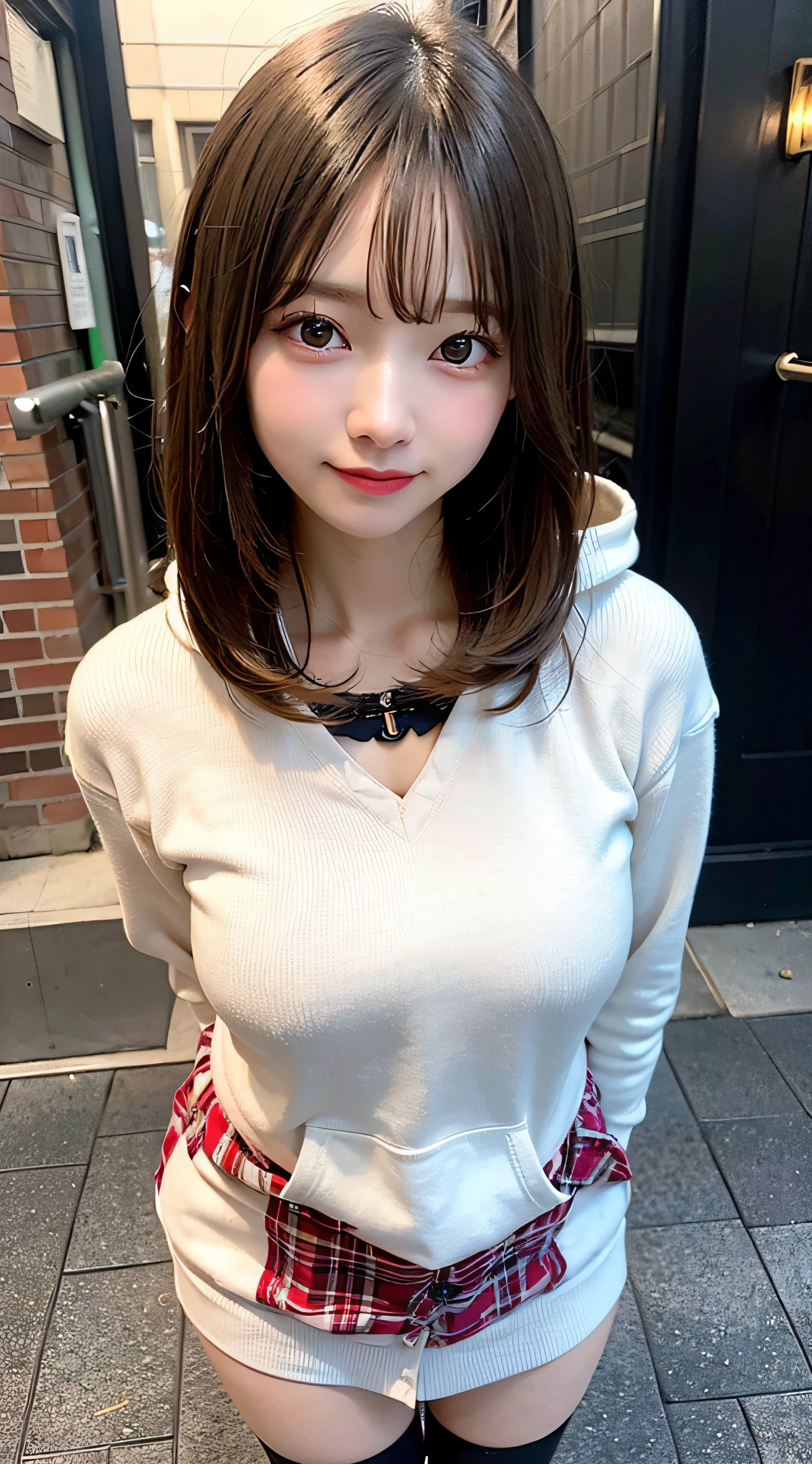 (8K, Raw photo:1.2)Detailed face and eyes,Best Quality, 超A high resolution, Highly detailed ,intricate detailes ,masutepiece ,Cute Girl , Soft cinematic light, Hyper-detailing,Sharp Focus, High quality, Blonde hair, bob cuts, tits out,NSFW, Hoodie,panties under pantyhose