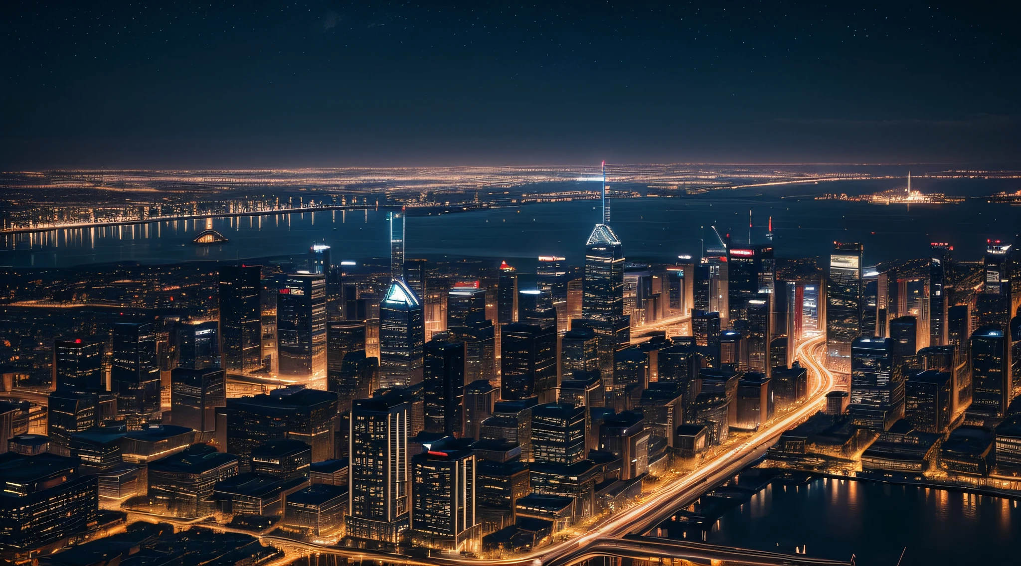 best quality,ultra-detailed,(realistic,photorealistic,photo-realistic:1.37),HDR,UHD,professional,futuristic,sci-fi,concept art,Montreal skyline at night,mysterious object with glowing lights,hovering above the city,luminous trails following the object,unidentified flying object,UFO,reflections on the city buildings from the object's lights,detailed texture and material of the object,nighttime ambiance with dark shadows and bright city lights,vivid colors in the sky and cityscape,majestic and awe-inspiring scenery,sharp focus on the object and cityscape,impressive depth and perspective,highly detailed city buildings and landmarks,seamless integration of the object into the environment,masterpiece:1.2