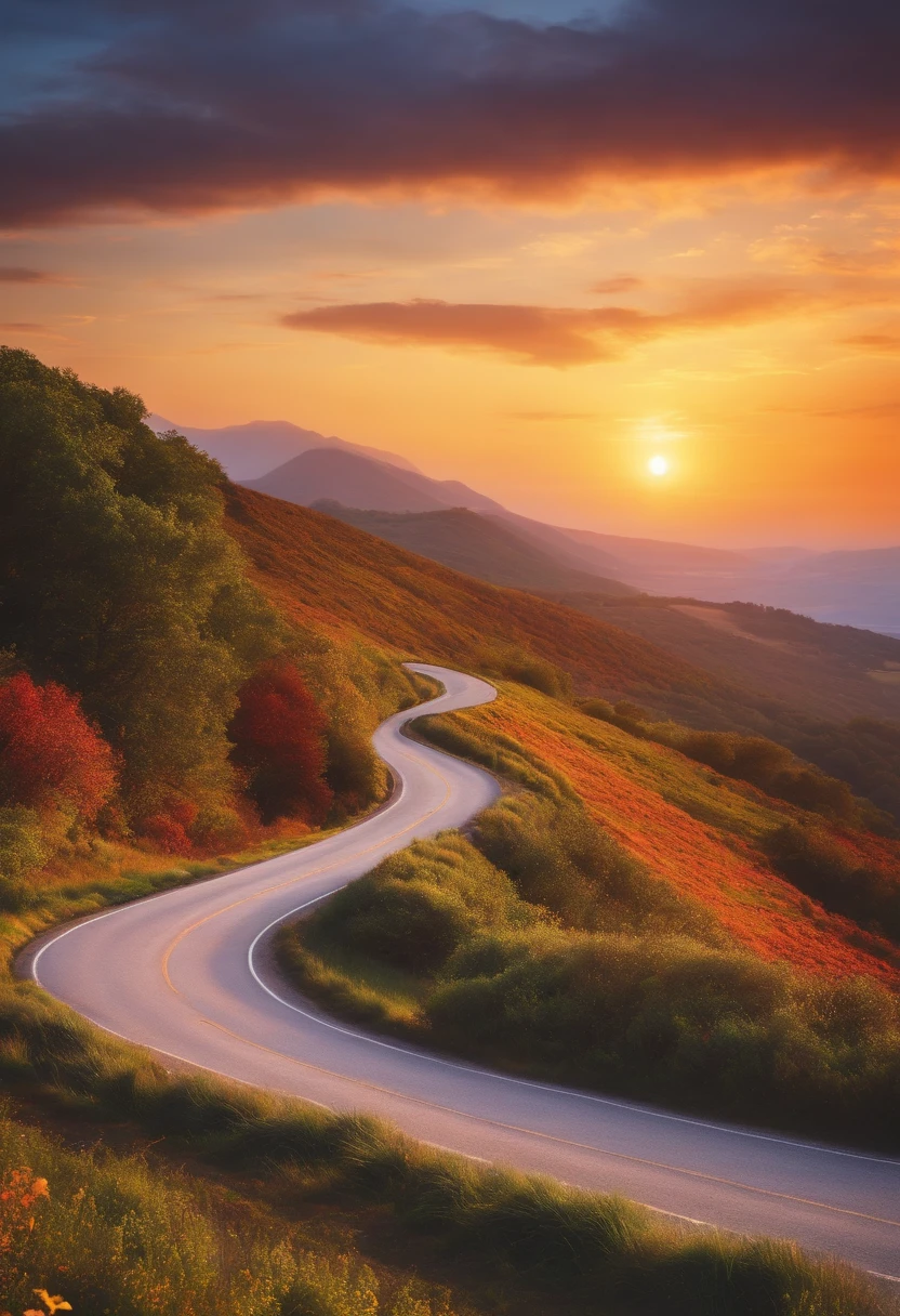 a winding road leading to a stunning landscape on the horizon, representing the journey of self-discovery and transformation required to manifest our desires.