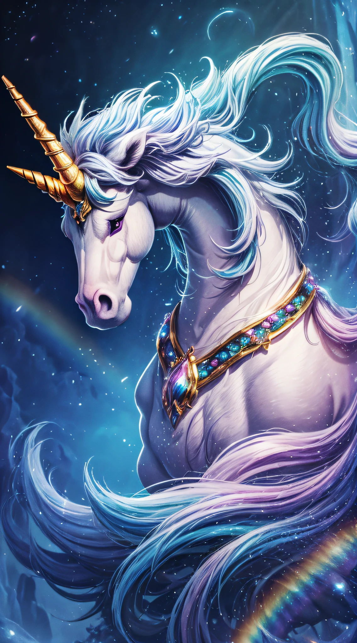 best quality,ultra-detailed,realistic,(unicorn:1.1),(fantasy:1.1),(magical:1.1),(imaginary creature:1.1),(mythical:1.1),(legendary:1.1),(unicorn:1.1),detailed eyes,fine details,expert examination,scientific scrutiny,impressive horn,shimmering mane,beautiful rainbow colors,soft and ethereal,illuminating lighting,examined   by experts,sparkling,enchanted atmosphere,geniuses of the art world,expert illustrators,masterpiece:1.2