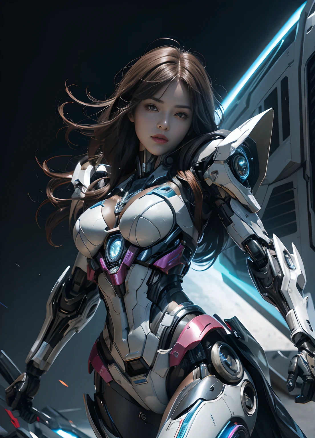 Textured skin, Super Detail, high details, High quality, Best Quality, hight resolution, 1080p, hard disk, Beautiful,(Arcee),beautiful cyborg woman,Mecha Cyborg Girl,Battle Mode,Girl with a Mecha Body,She wears a futuristic Transformers mech,Fulll body Shot