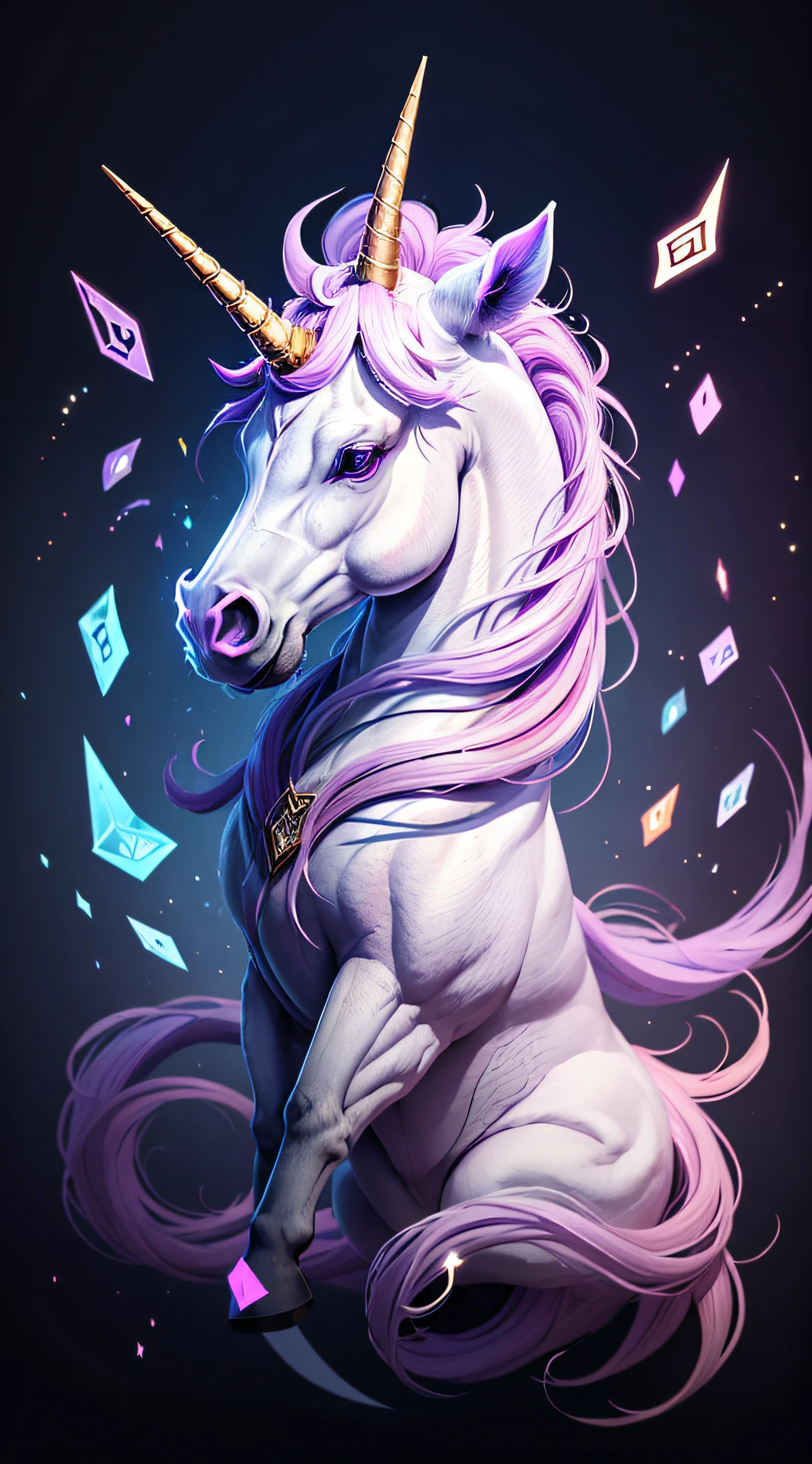 Generate an image of a unicorn's horn with mysterious symbols."