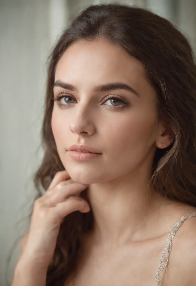 mulher sexy, 20 anos, esguio, atletic, pele bronzeada brilhante, Seios enormes, cintura fina, cabelos loiros cacheados, lingerie branca, Realistic, fotografia, real, natural