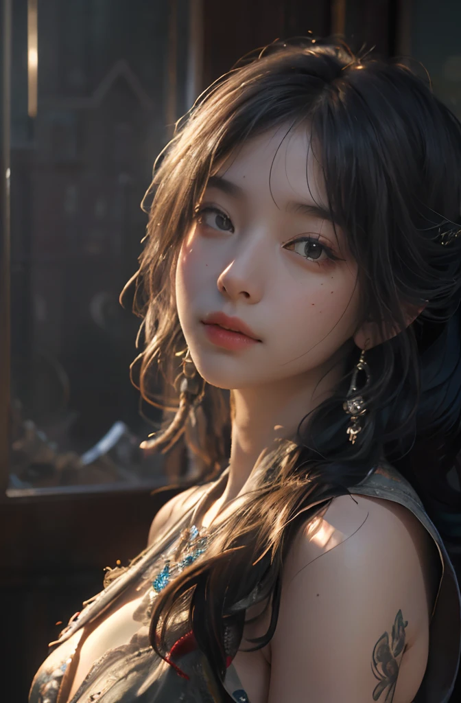 tmasterpiece,Best quality,8k wallpaper,ultra - detailed,Ultra-high sharpness,photography,actual,1 plump girl,Alone,Critical hit rate,black hair color hair,Side braids,intermittently,morningglow,pastels,cold shades,rays of sunshine,gentlesoftlighting,Peaceful atmosphere,The tranquility of the early morning,